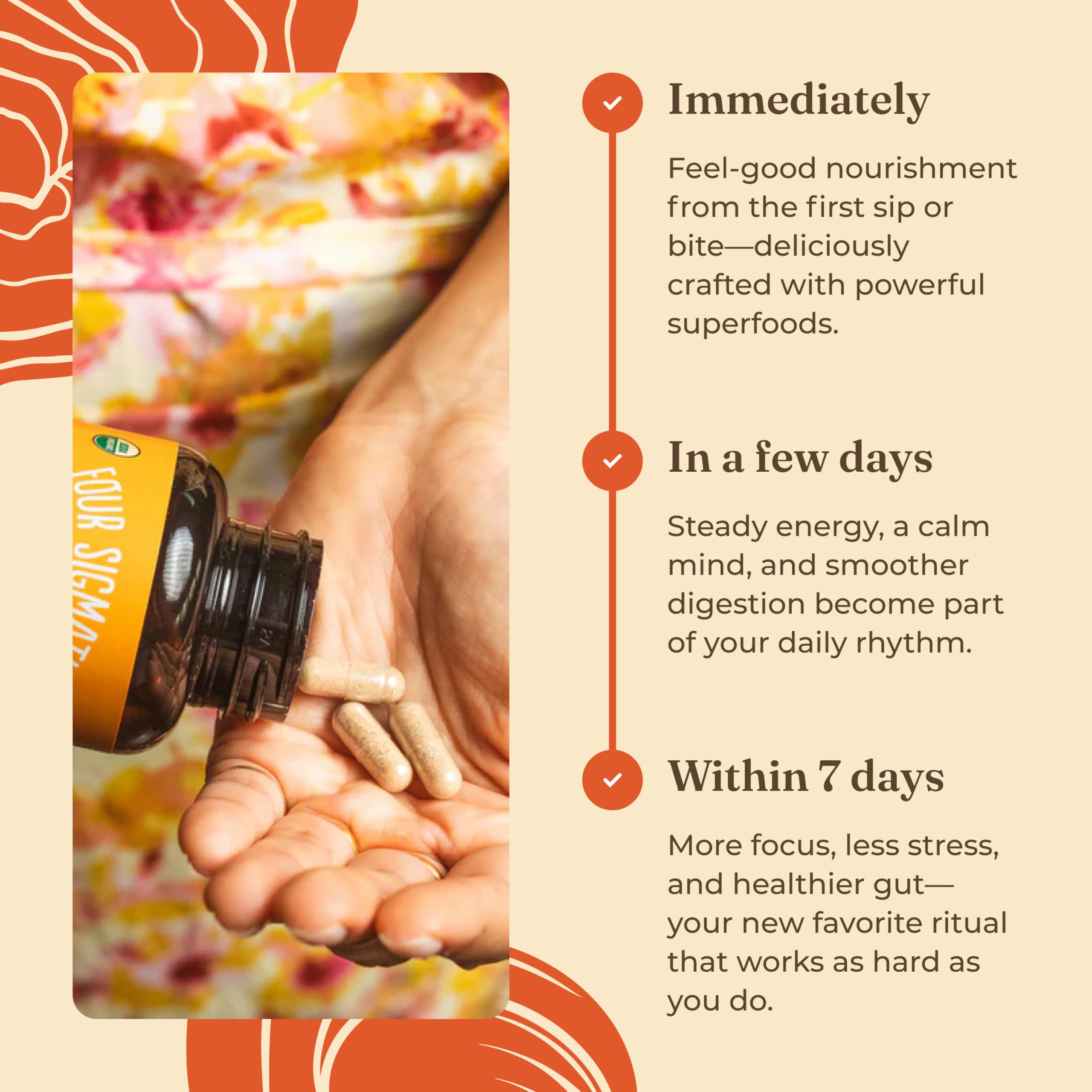 Four Sigmatic Focus Capsules displayed with natural elements
