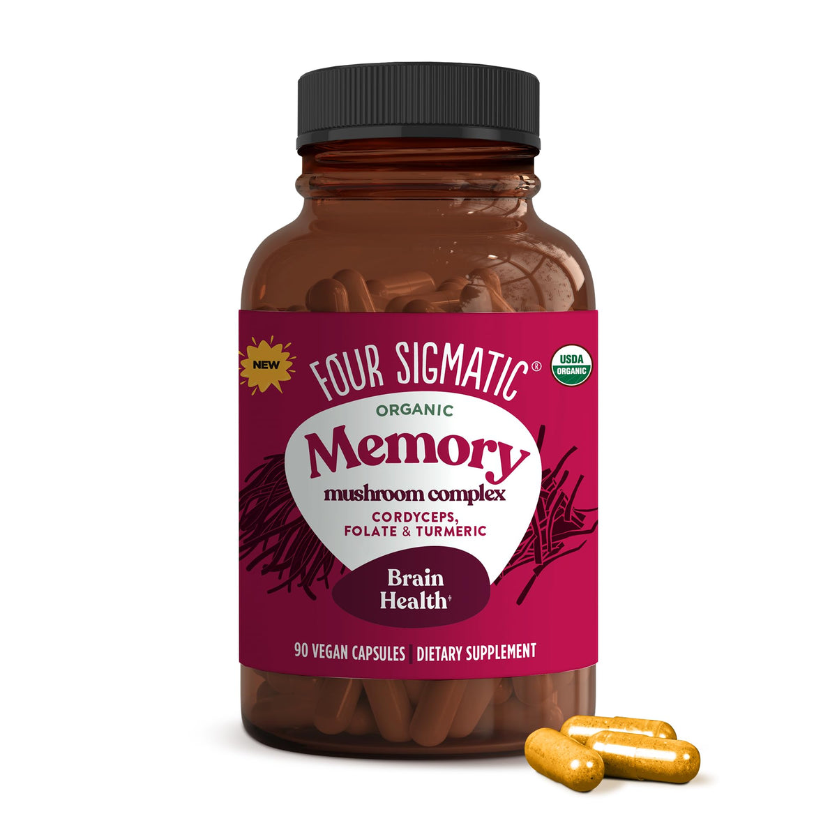 Four Sigmatic Memory Capsules front view with packaging