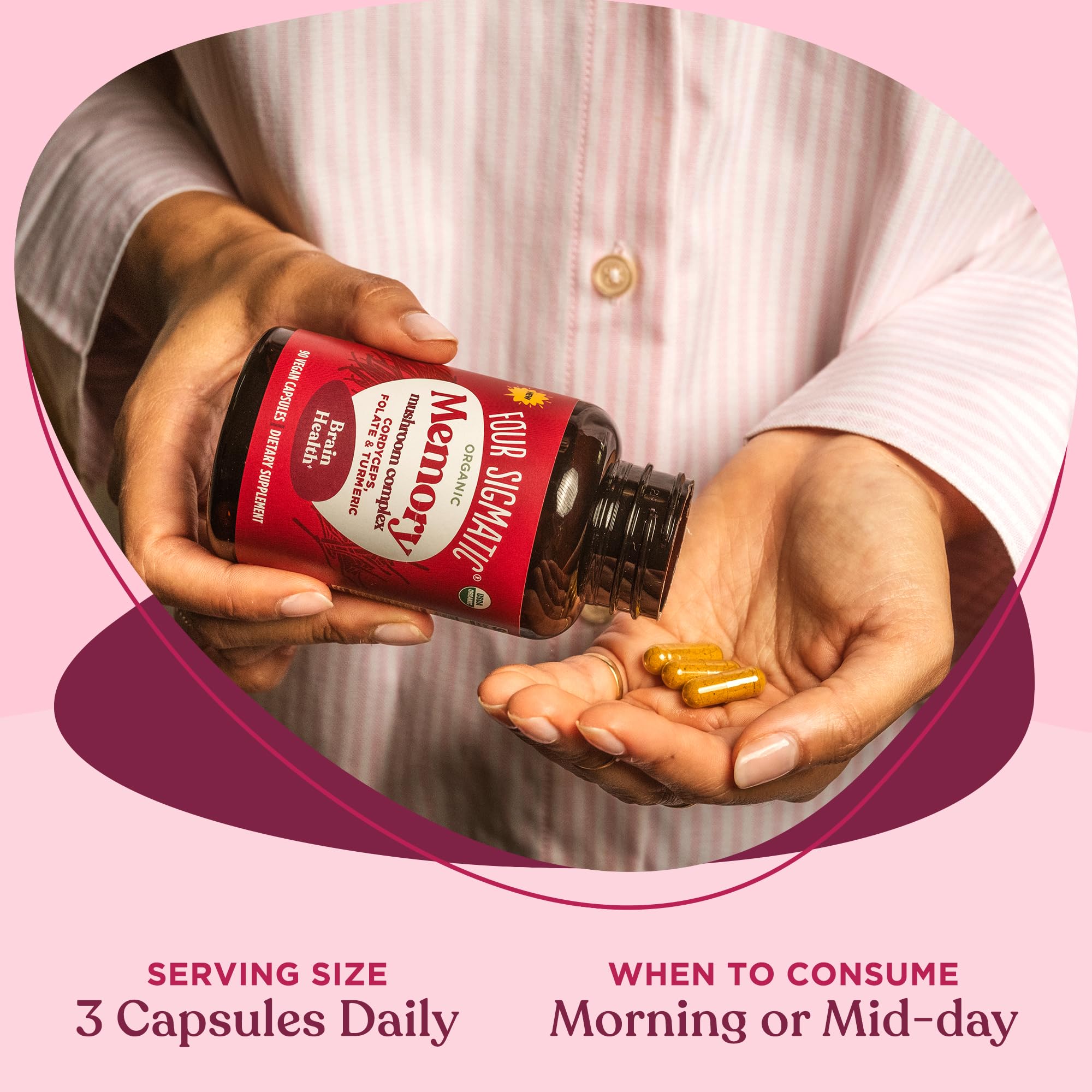 Four Sigmatic Memory Capsules side view showing ingredients