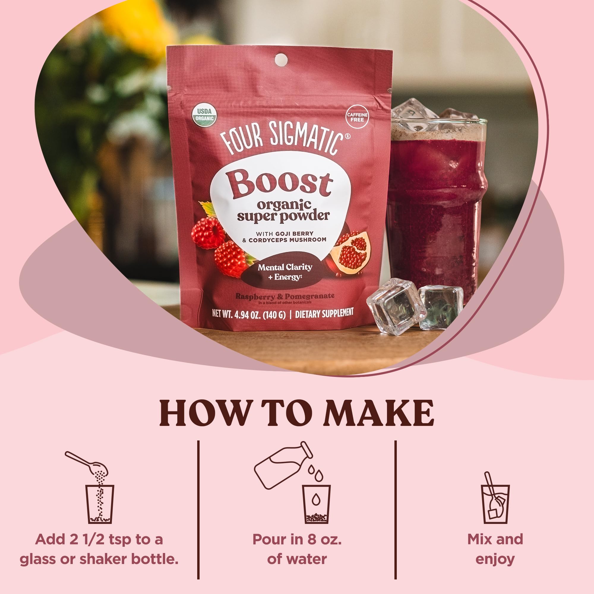 Four Sigmatic Perform Super Powder 140g mixed in cold water