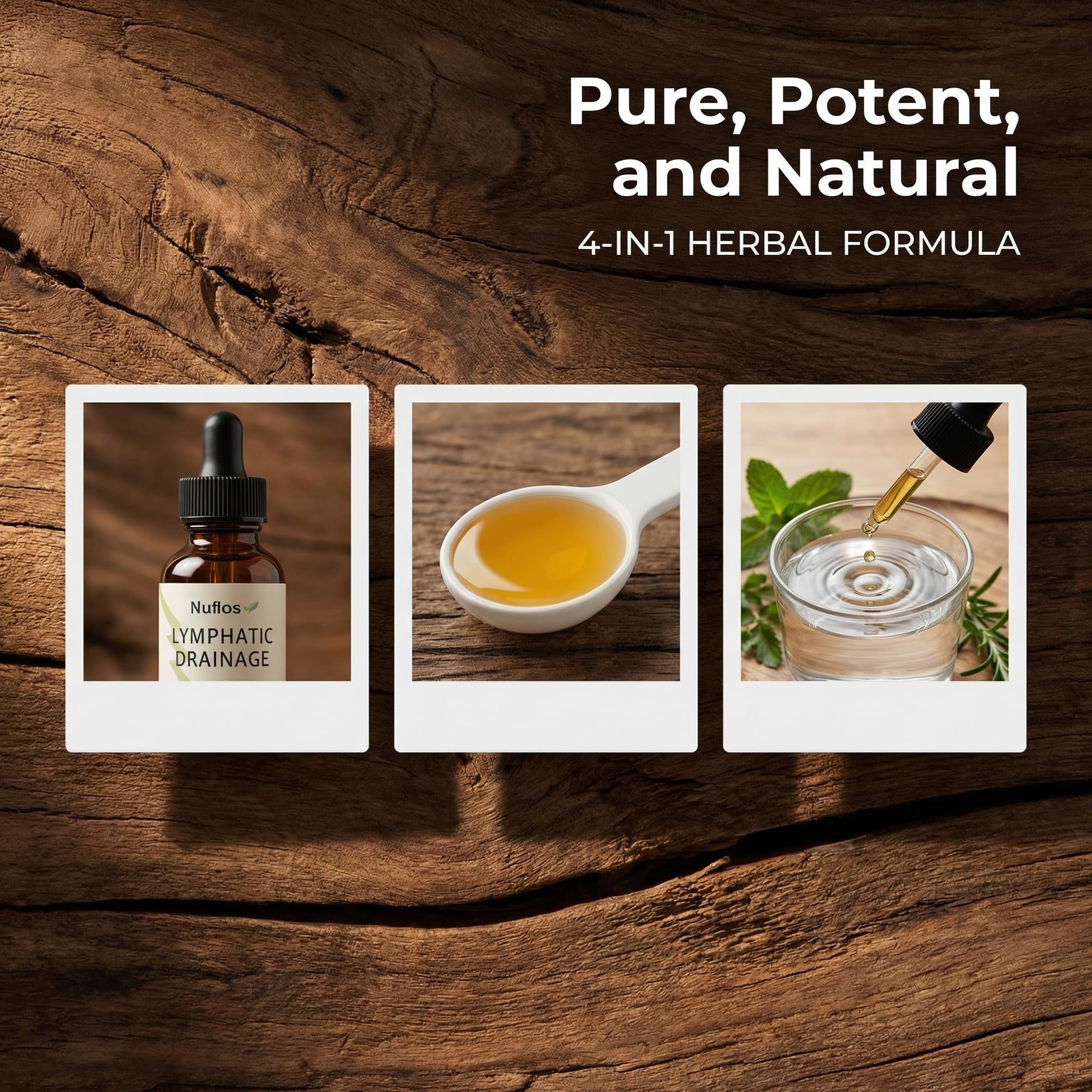 FQMUEV Nuflos Lymphatic Drainage Drops on a wooden table