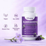 FQMUEV Organic Black Elderberry Capsules on a wooden table