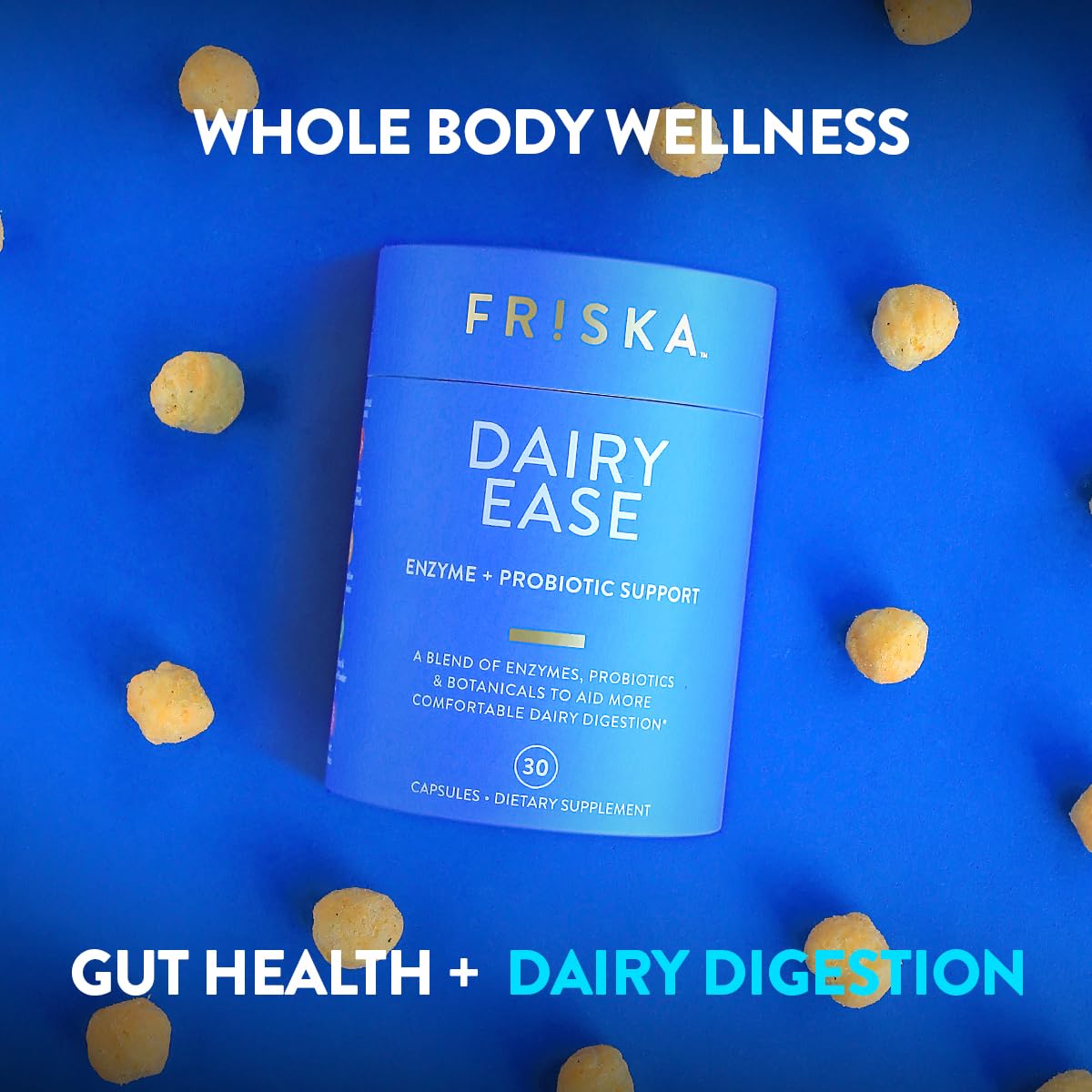FR!SKA Dairylytic Multi-Enzyme Capsules lifestyle shot on kitchen counter