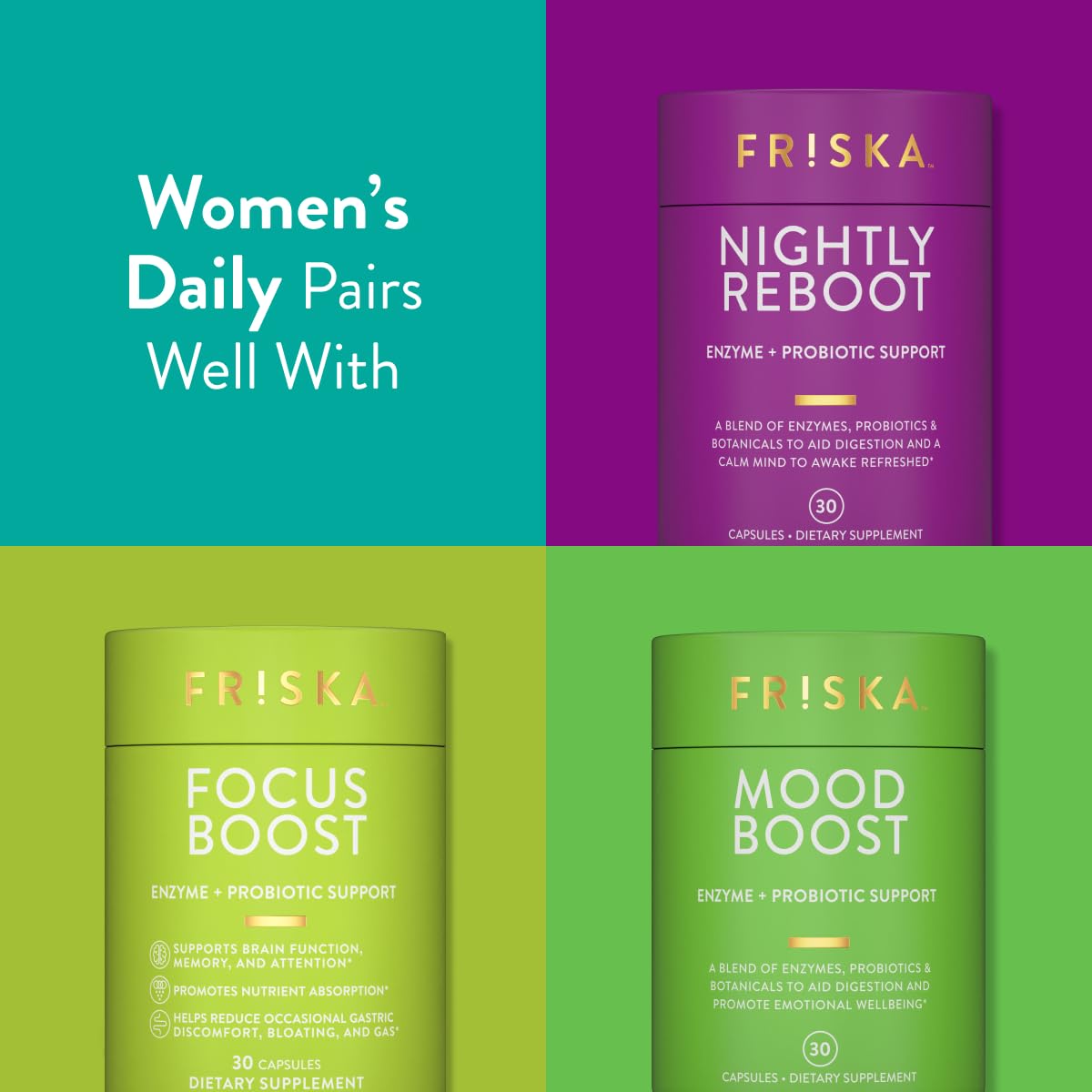 FR!SKA Women’s Daily Multi-Enzymes 440g capsules in a hand
