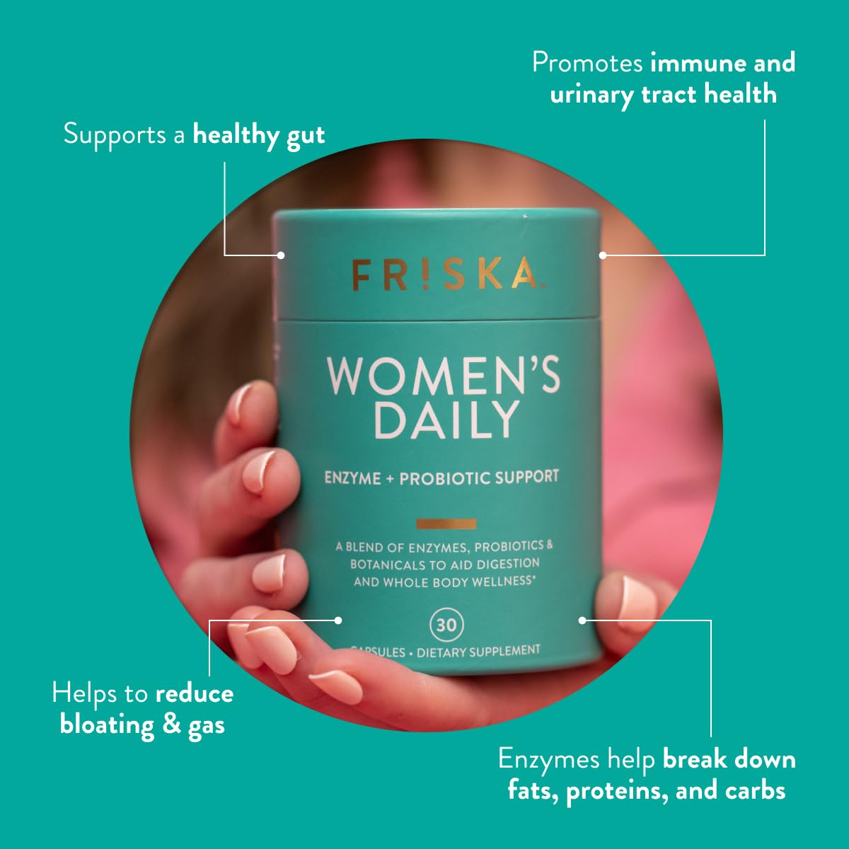 FR!SKA Women’s Daily Multi-Enzymes 440g side view showing capsule