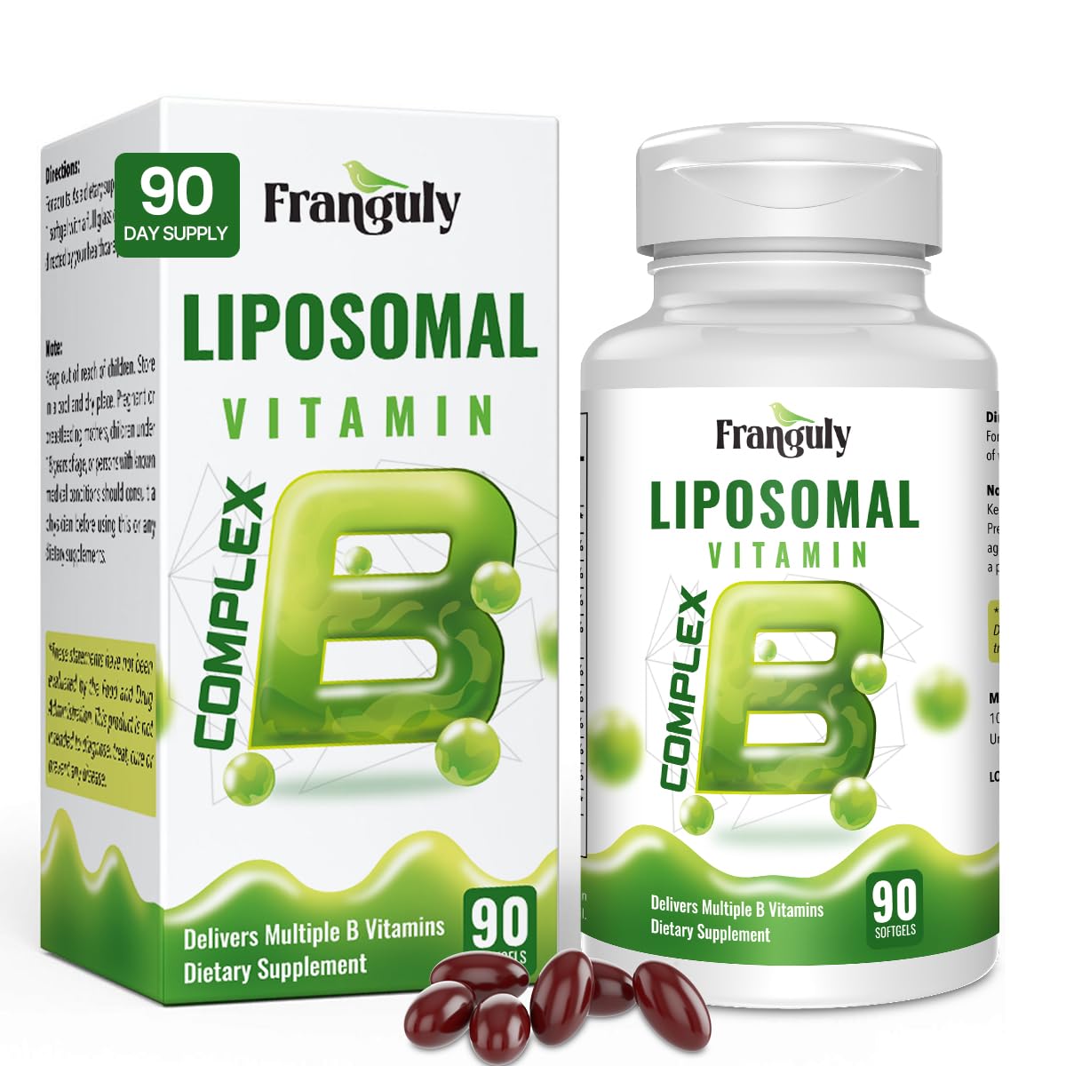 Franguly Liposomal B Complex Plus Choline Inositol 90 softgels front view
