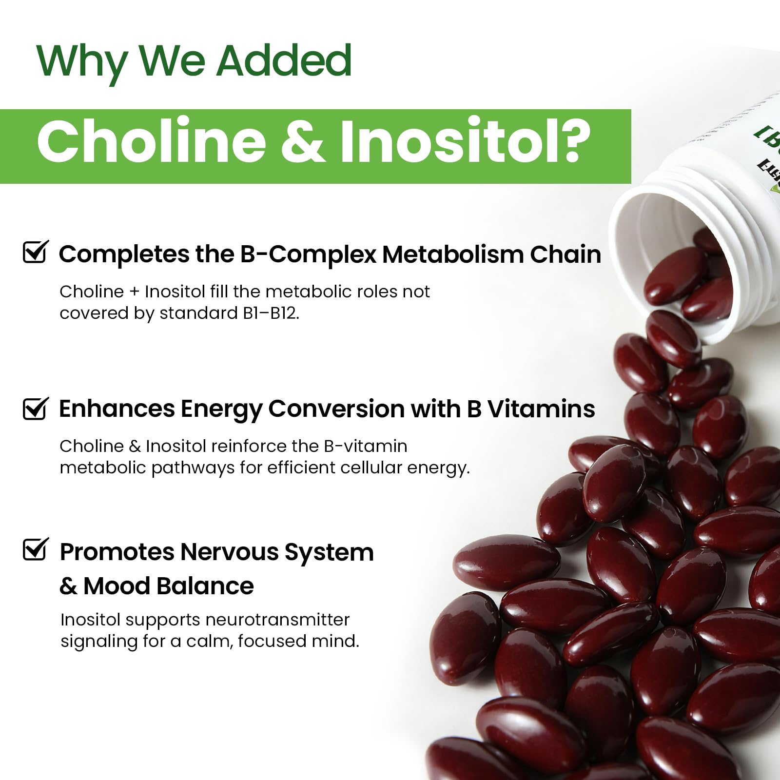Franguly Liposomal B Complex Plus Choline Inositol softgels in hand