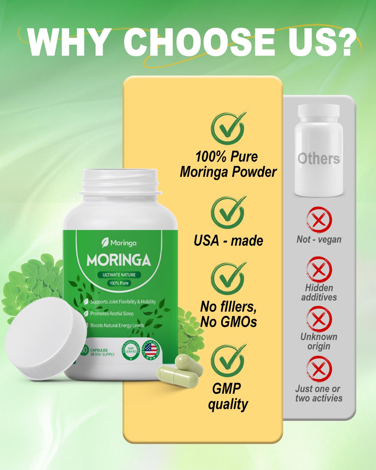 Fravonique Moringa Capsules 800mg close-up of capsules