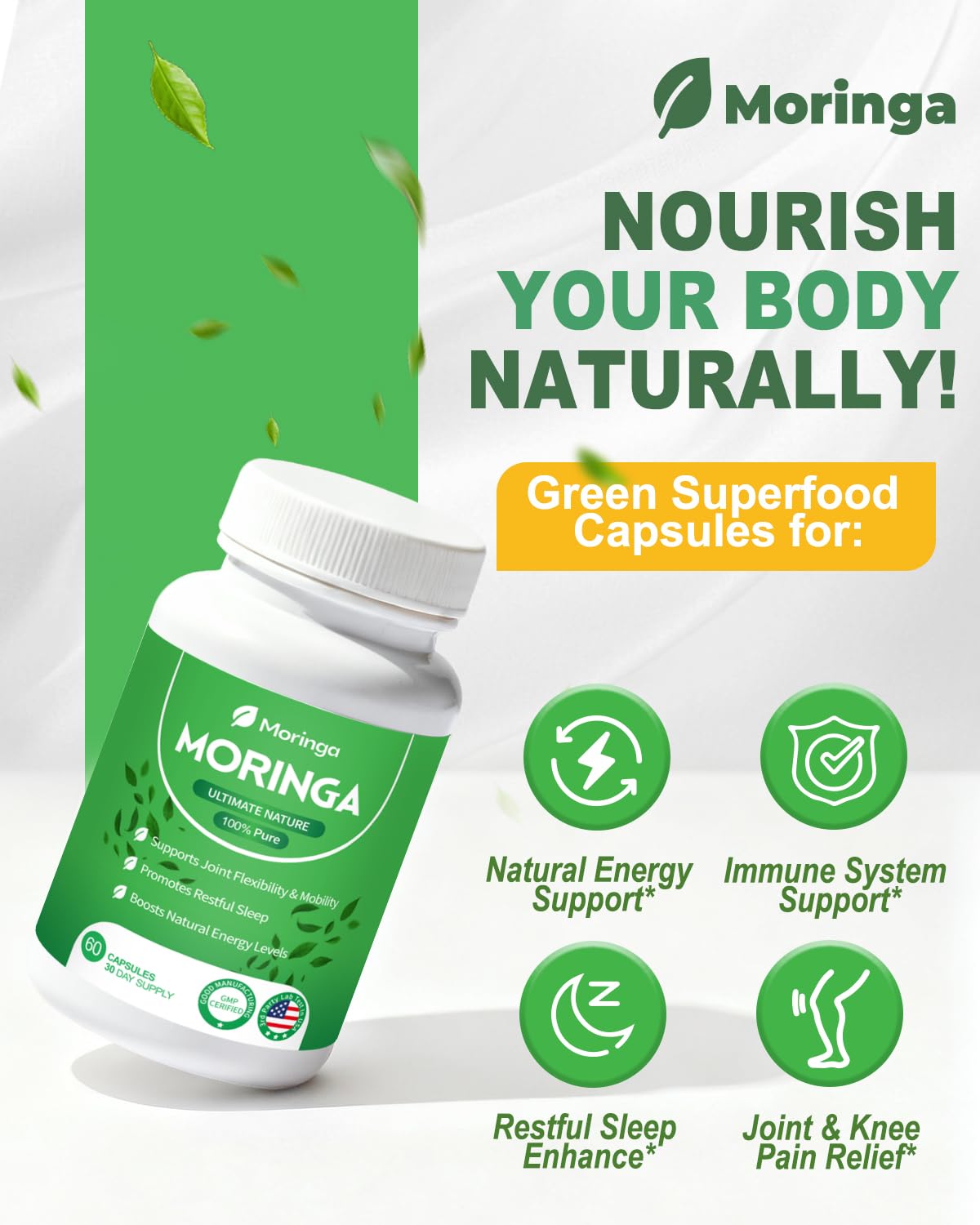 Fravonique Moringa Capsules 800mg side view showing capsule size