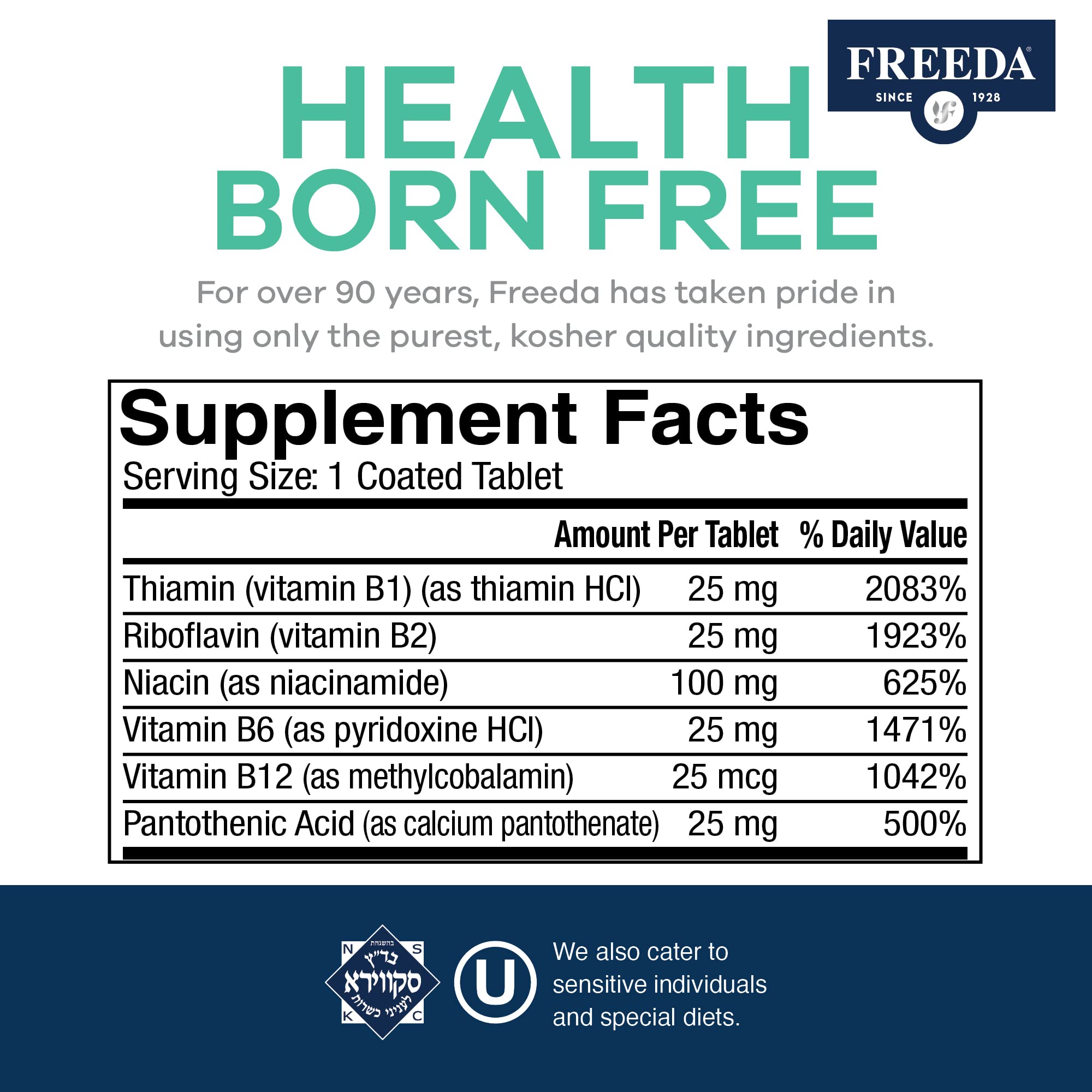 FREEDA B-Complex Vitamin Supplement back view