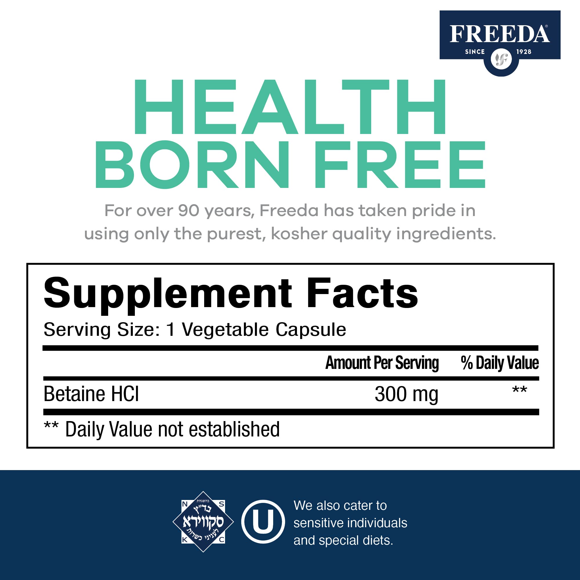 FREEDA Betaine HCl Multi-Enzyme Supplement back view