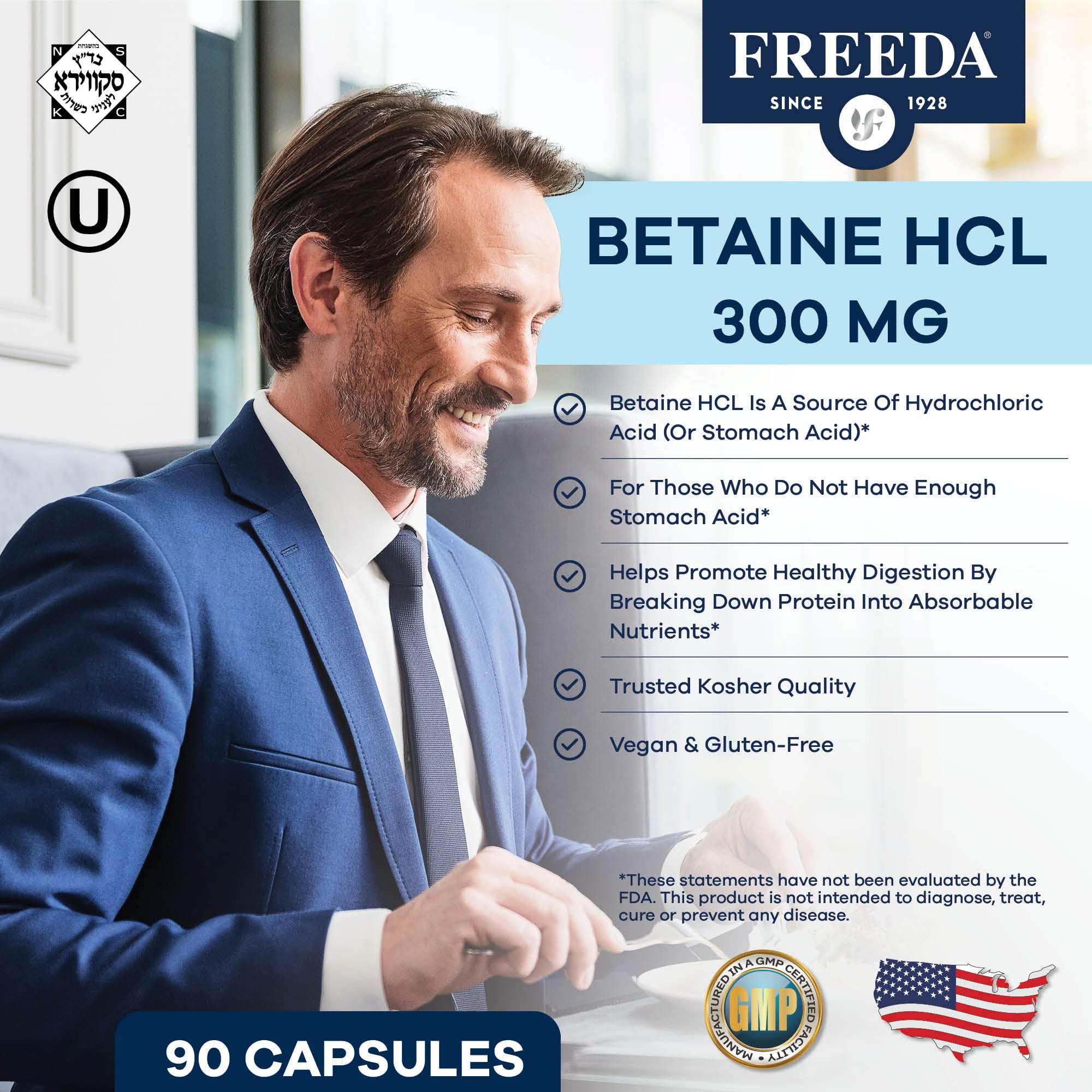 FREEDA Betaine HCl Multi-Enzyme Supplement side view