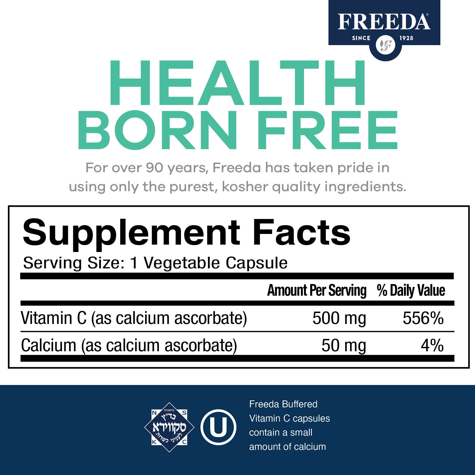 FREEDA Buffered Vitamin C 500mg capsules packaging