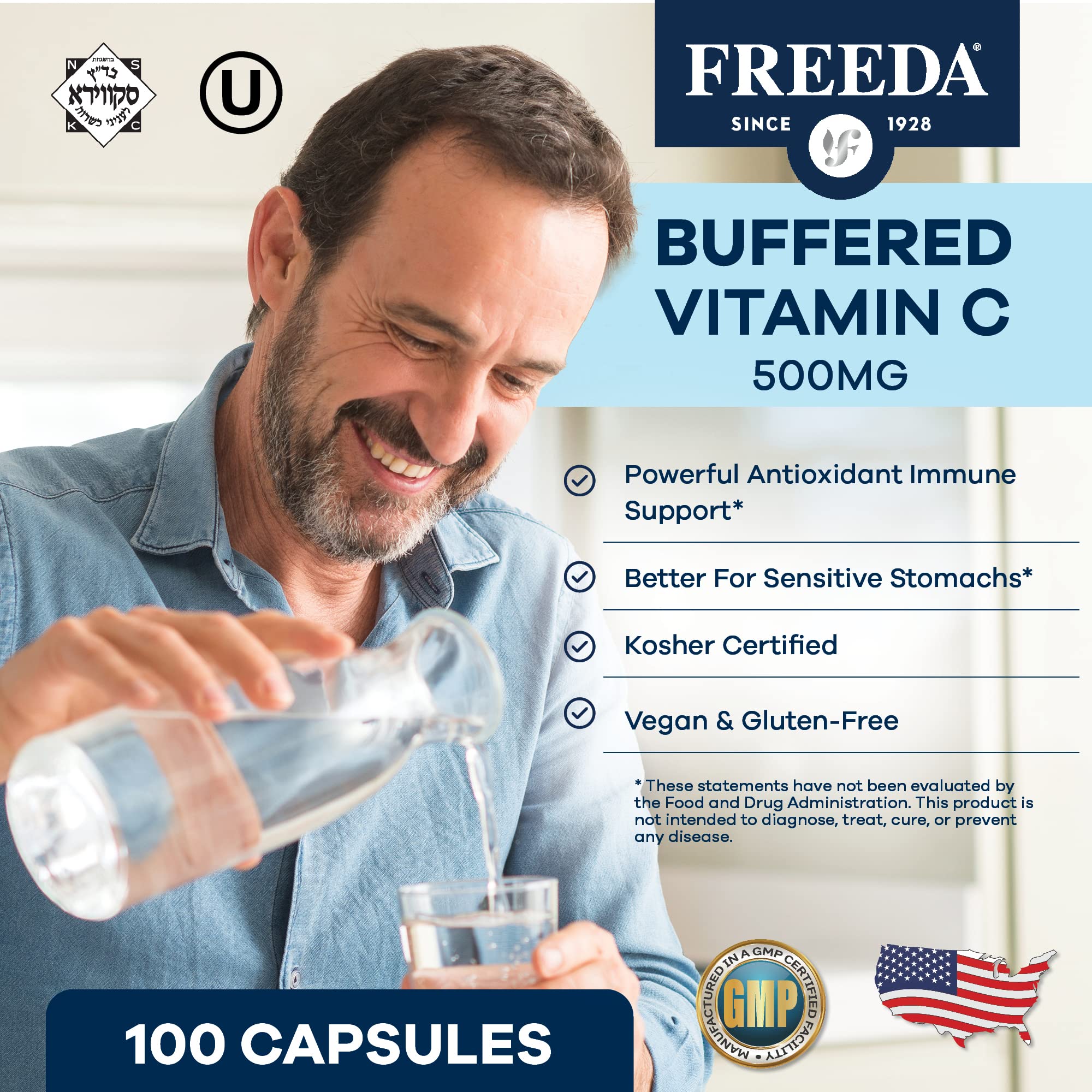 FREEDA Buffered Vitamin C 500mg capsules side view