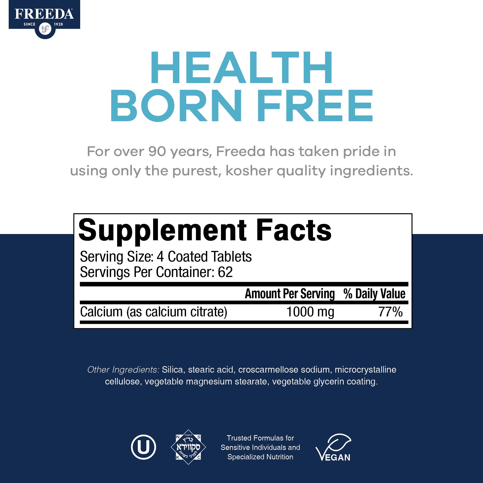 FREEDA Calcium Citrate 1000mg supplement ingredient list