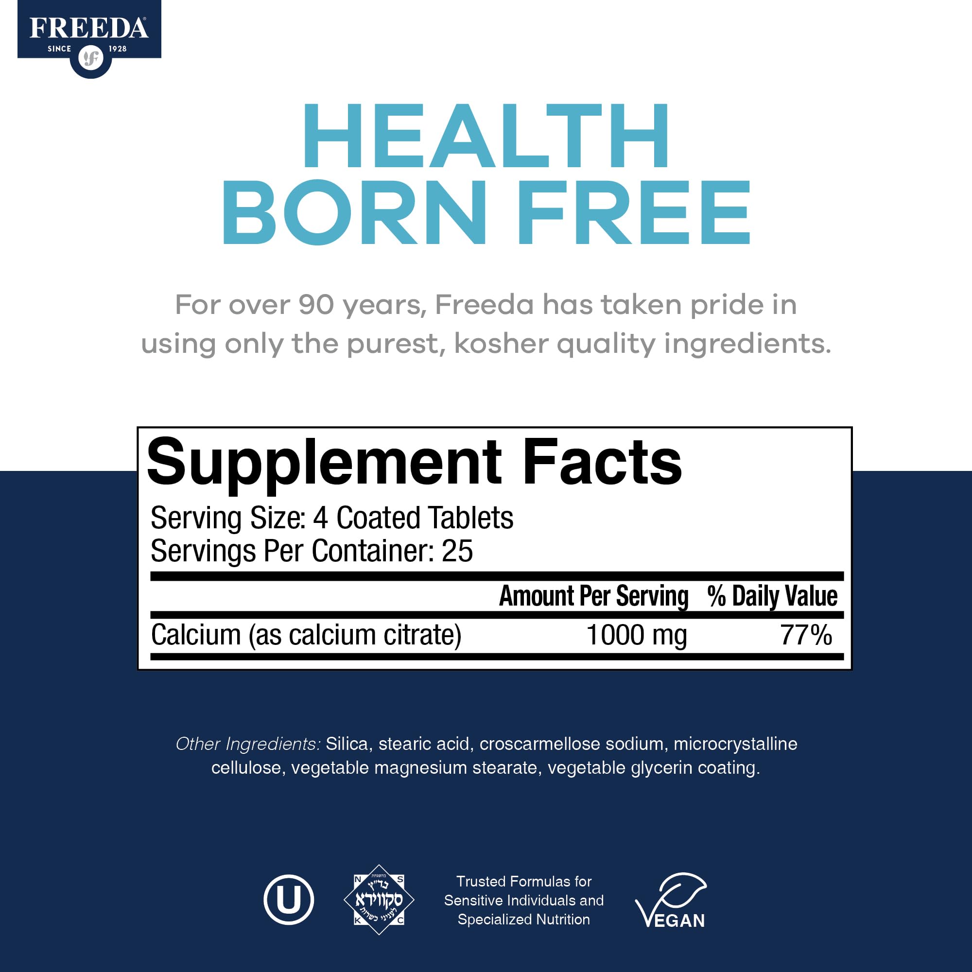 FREEDA Calcium Citrate 1000mg supplement tablets close-up
