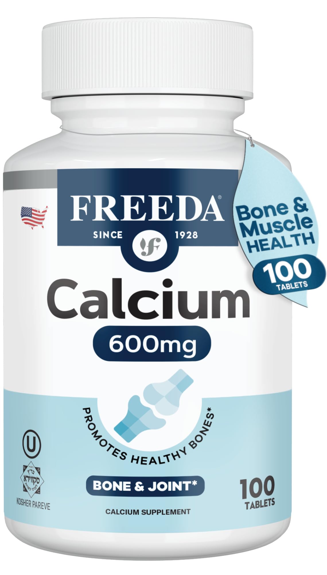 FREEDA Calcium Tablets 600mg front view with packaging