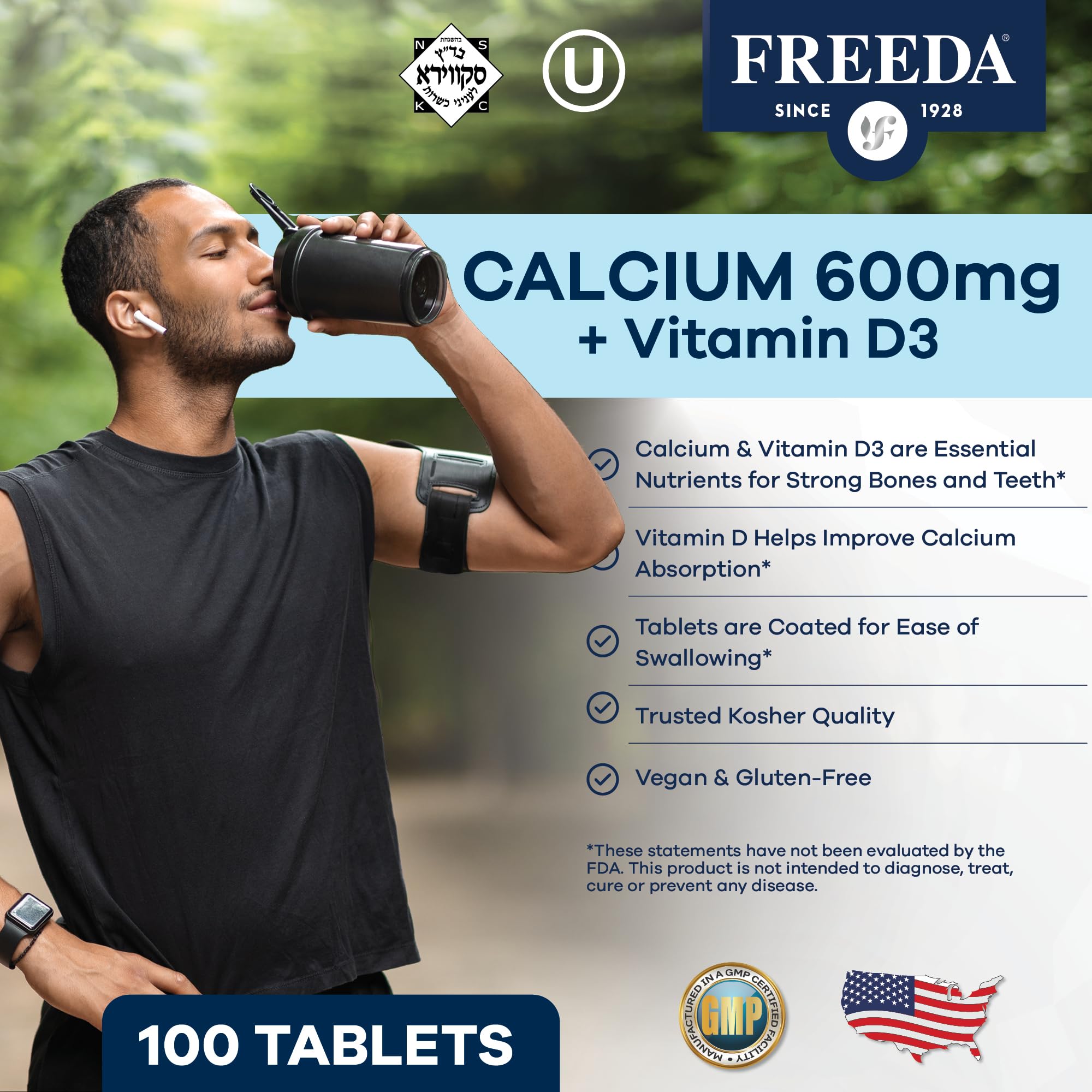 FREEDA Calcium with Vitamin D3 600mg 400IU supplement dosage instructions