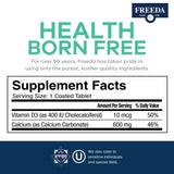FREEDA Calcium with Vitamin D3 600mg 400IU supplement ingredients list