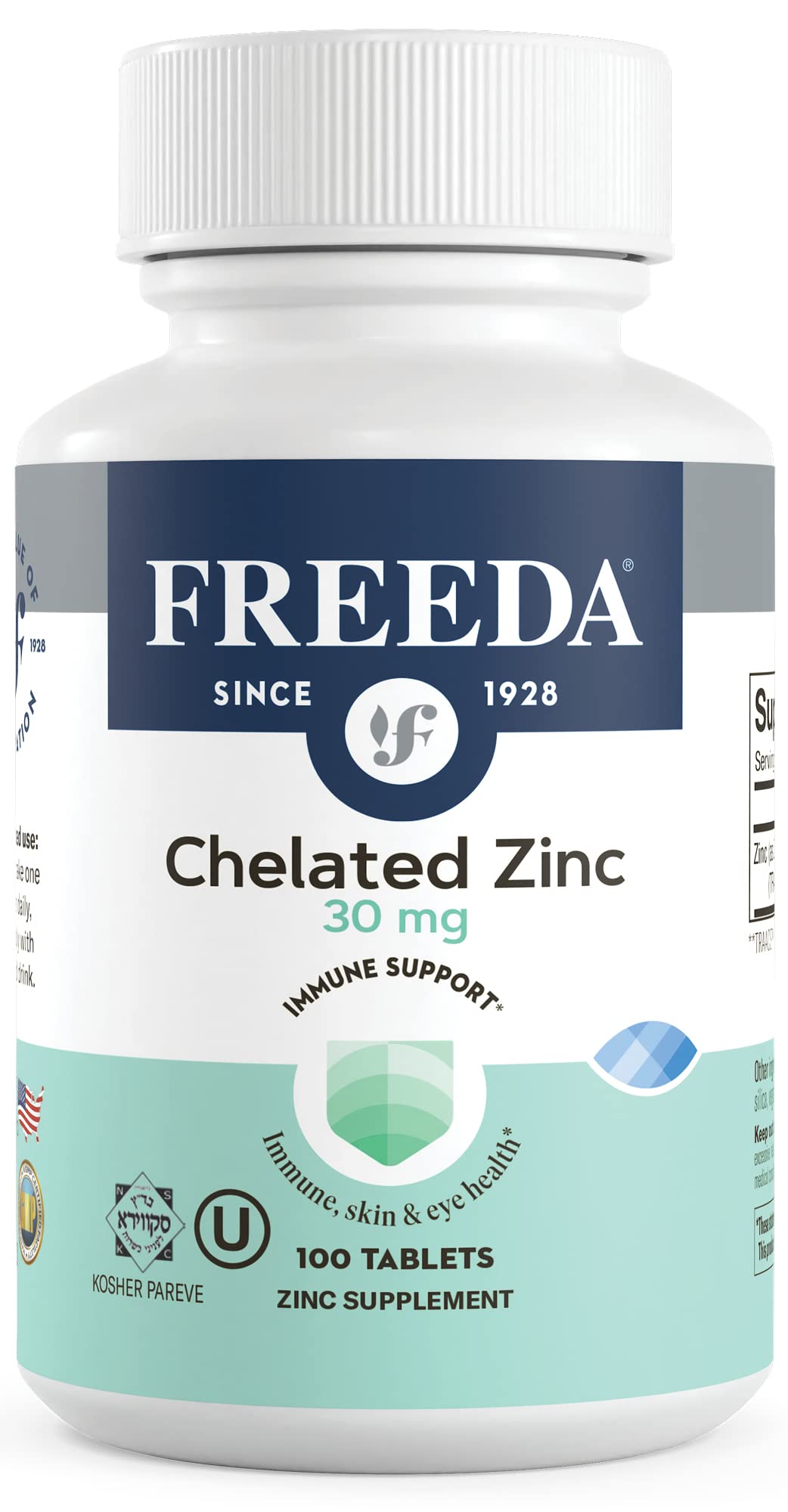 FREEDA Chelated Zinc 30mg Tablets front view