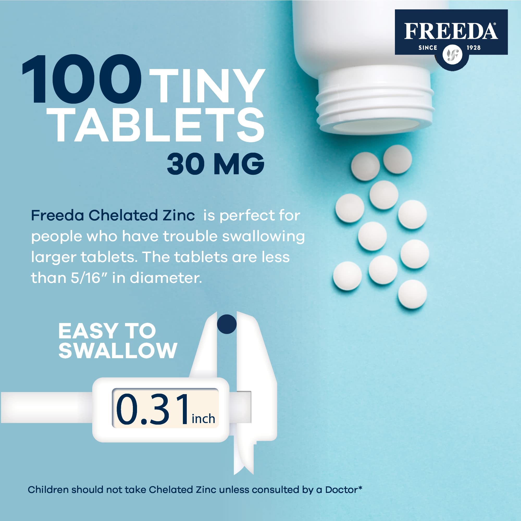 FREEDA Chelated Zinc 30mg Tablets with dosage information