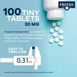 FREEDA Chelated Zinc 30mg Tablets with dosage information
