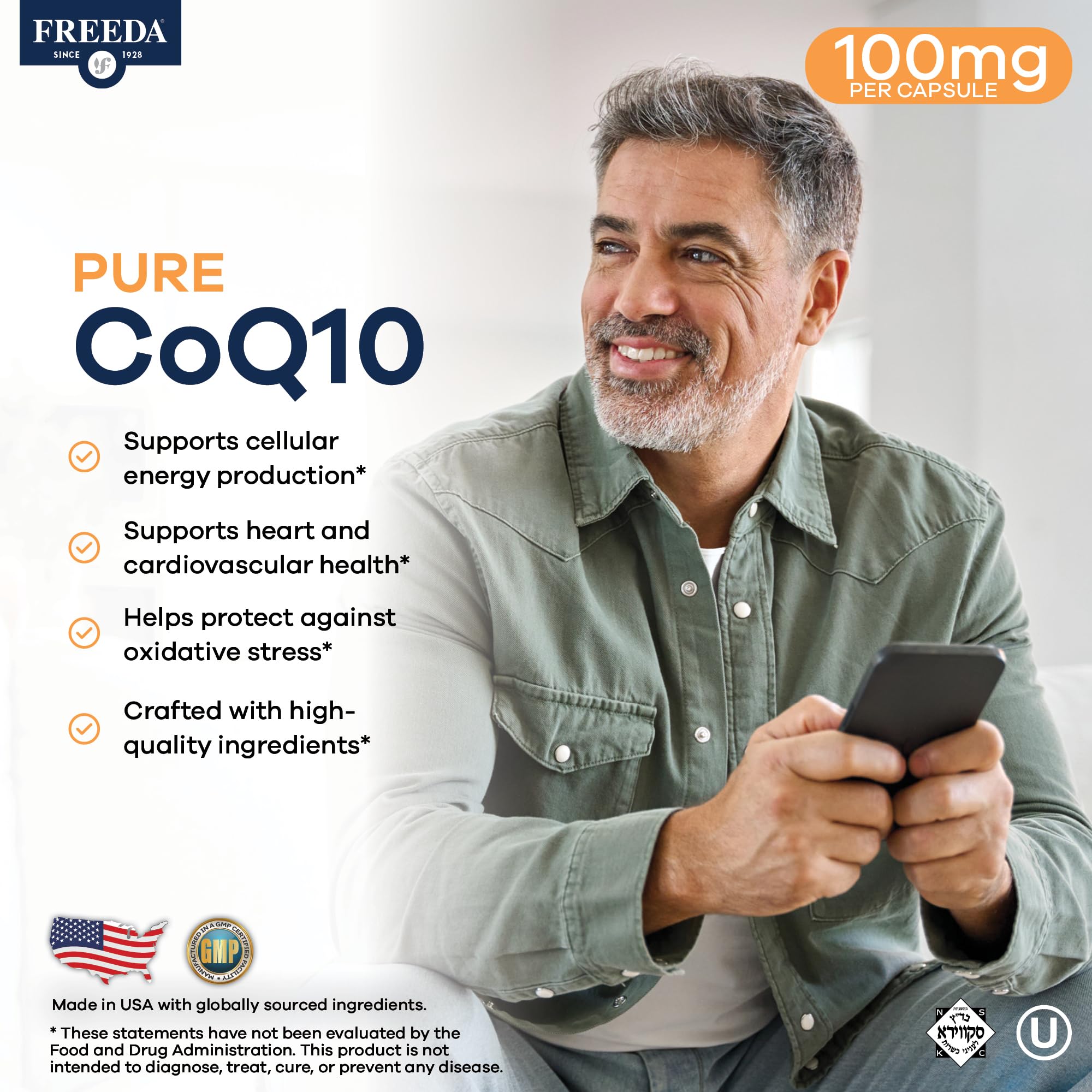FREEDA CoQ10 100MG vegetarian capsules side view
