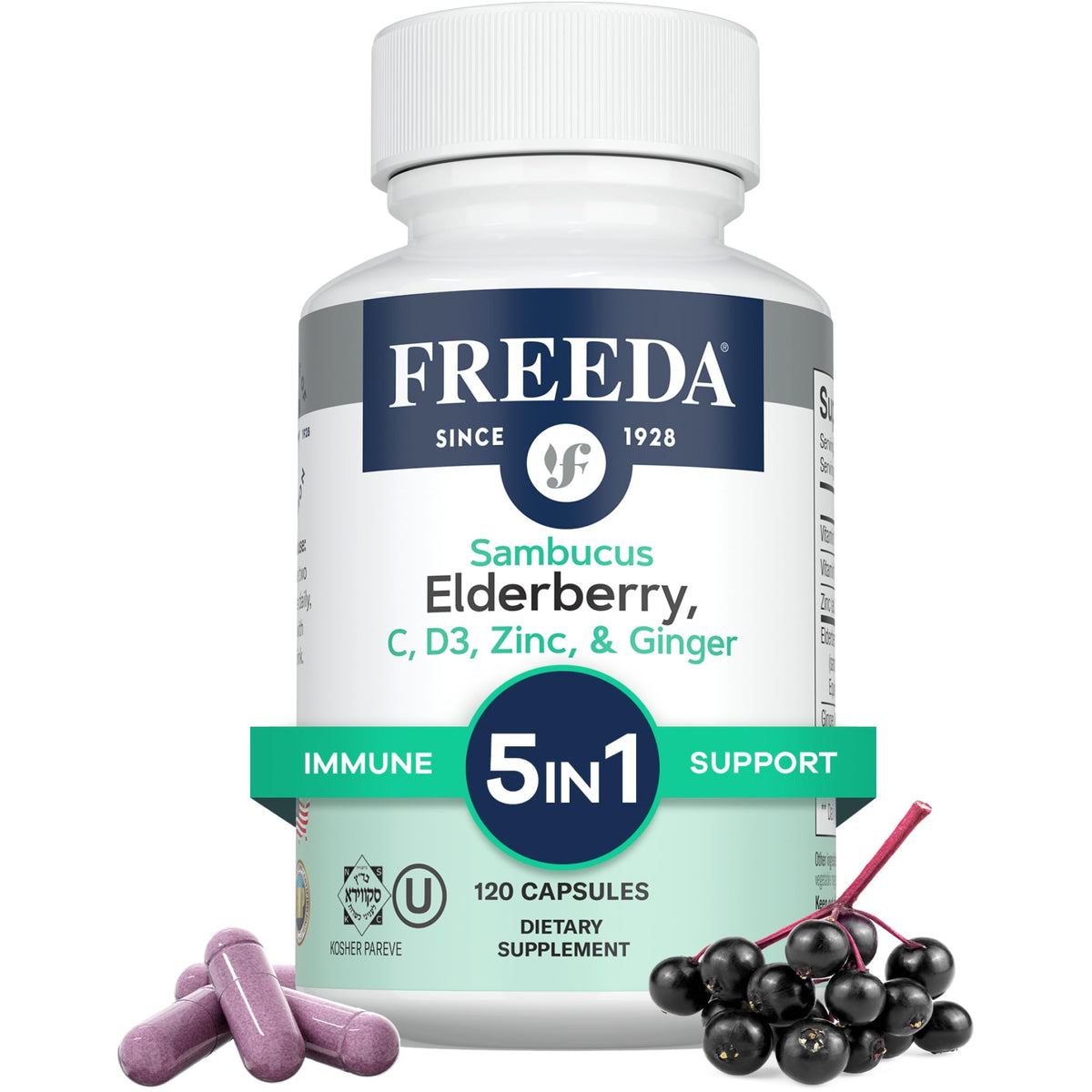 FREEDA Elderberry daily wellness Support Capsules front view