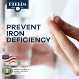 FREEDA Iron Supplement 29mg with other vitamins on a table
