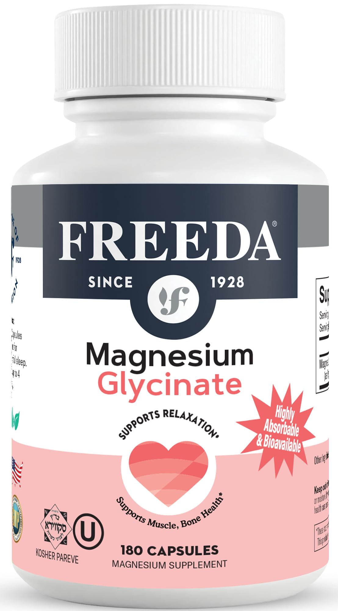 FREEDA Magnesium Bisglycinate Supplement front view 168g