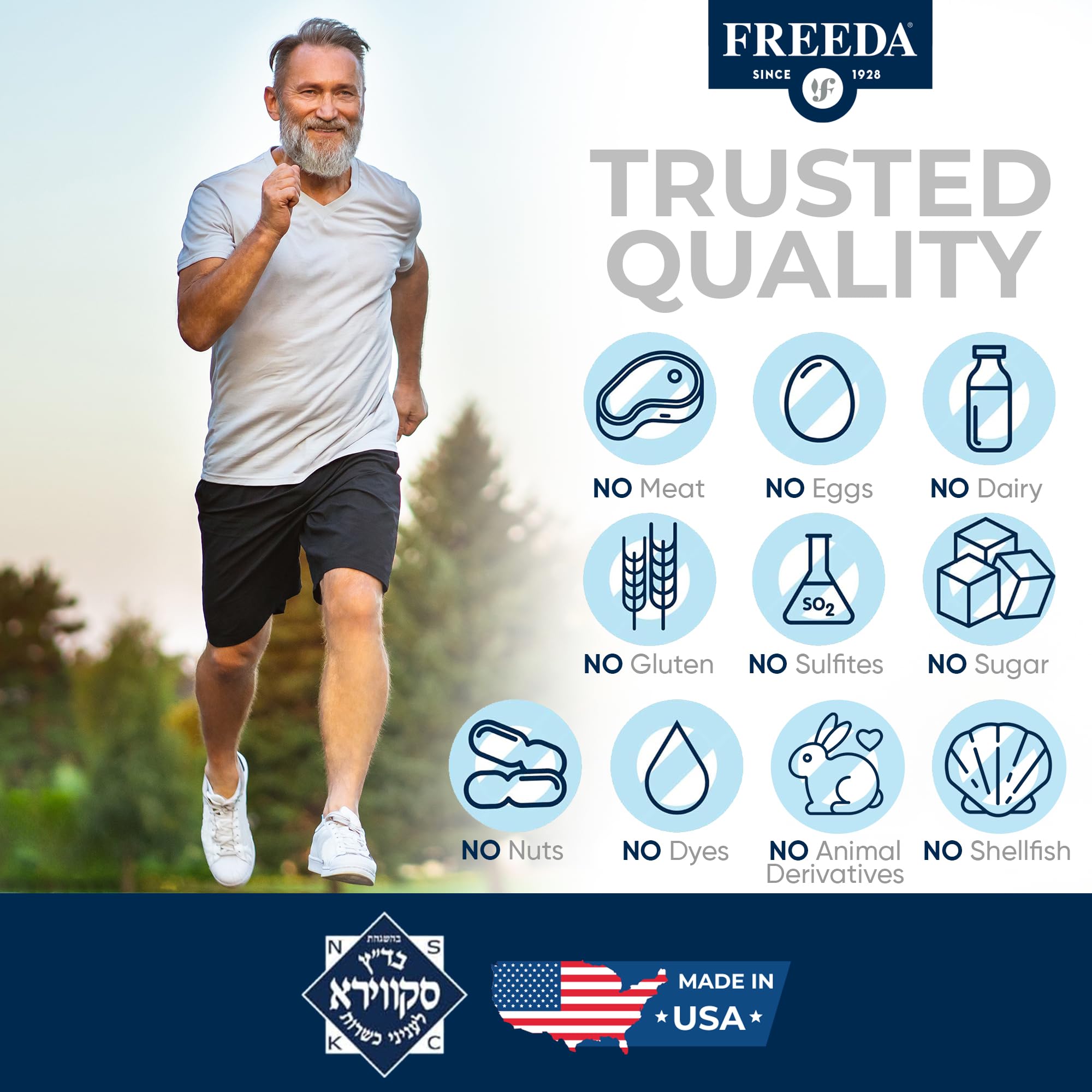 FREEDA Magnesium Bisglycinate Supplement on a wooden table