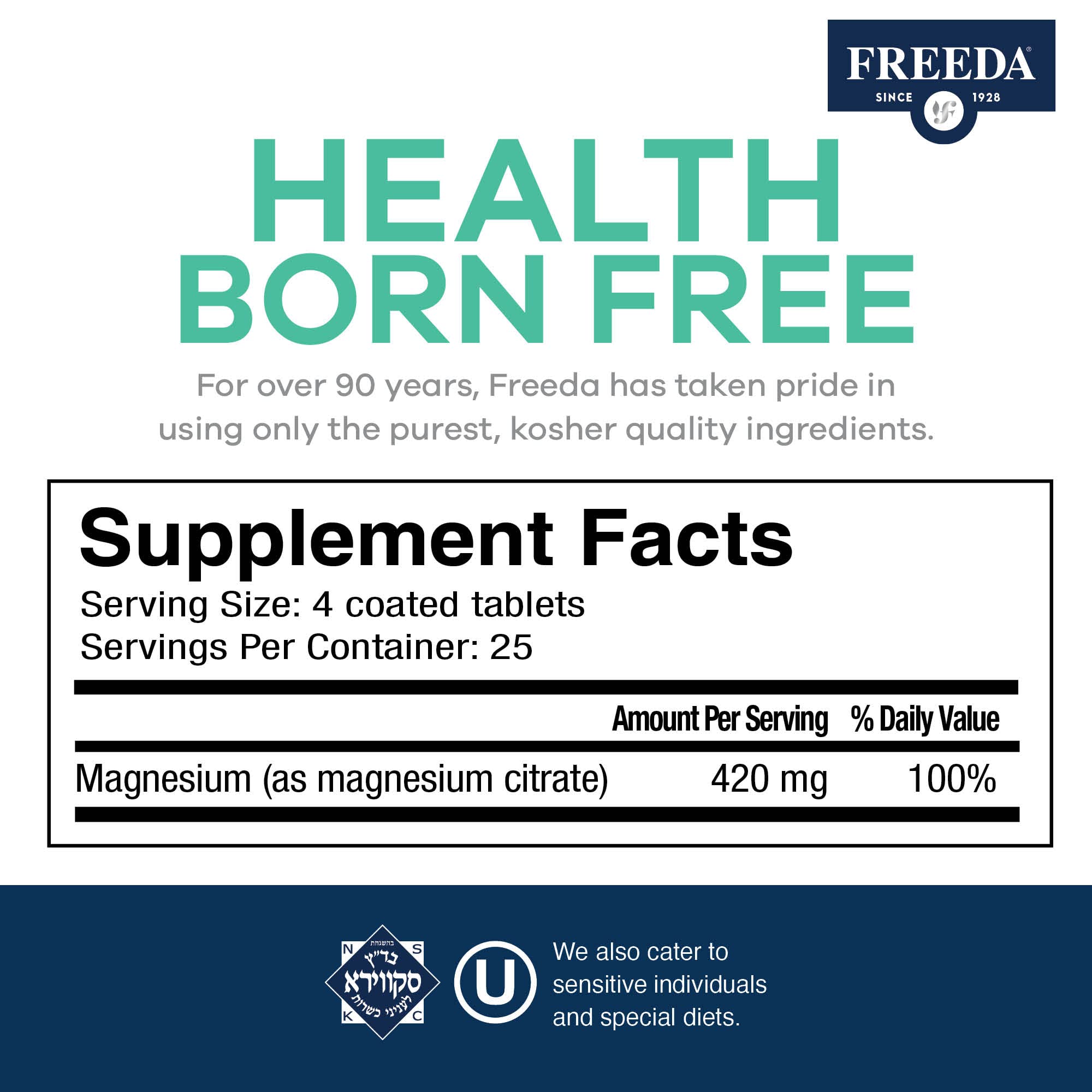 FREEDA Magnesium Citrate Tablets 400mg side view