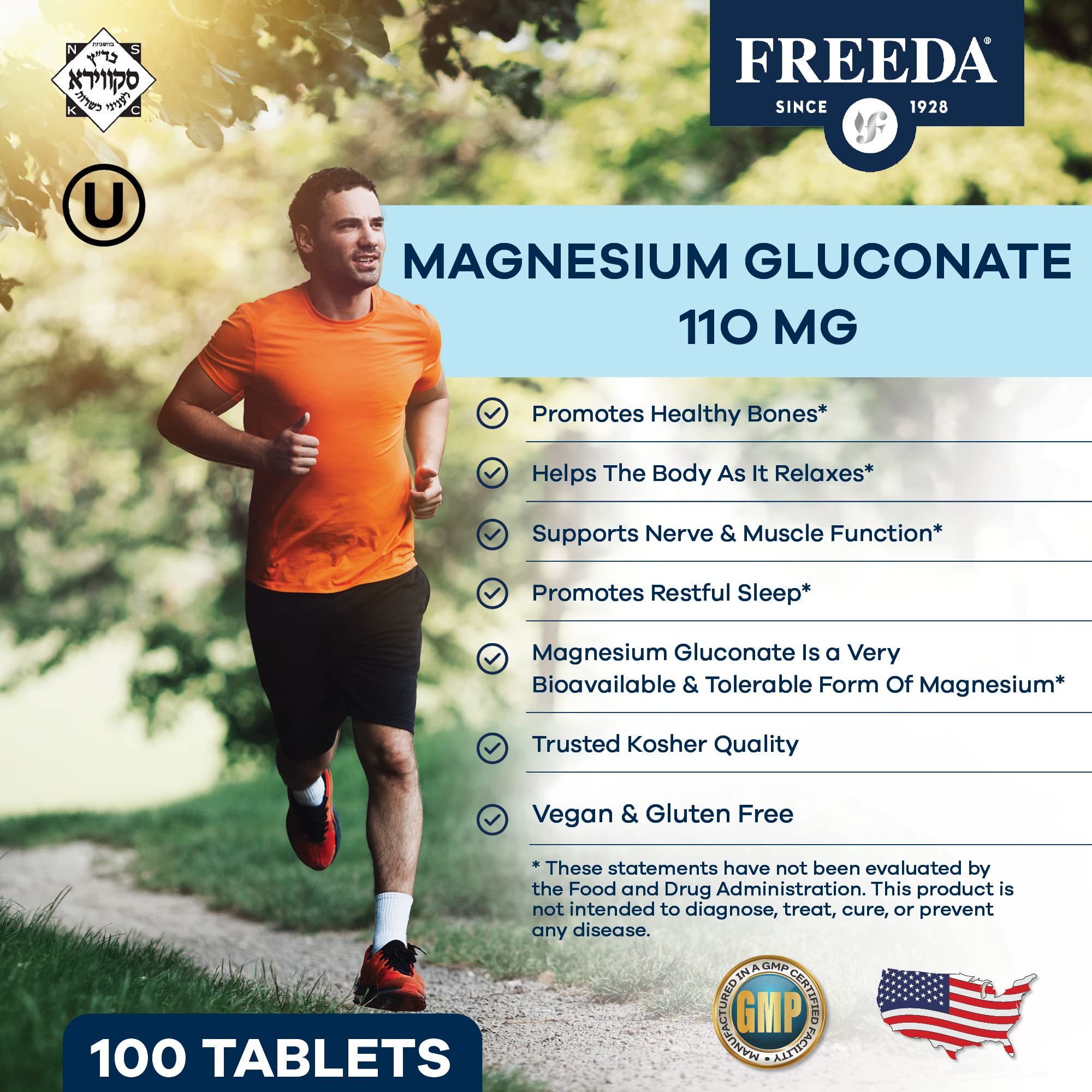 FREEDA Magnesium Gluconate 2000mg vegan tablets side view