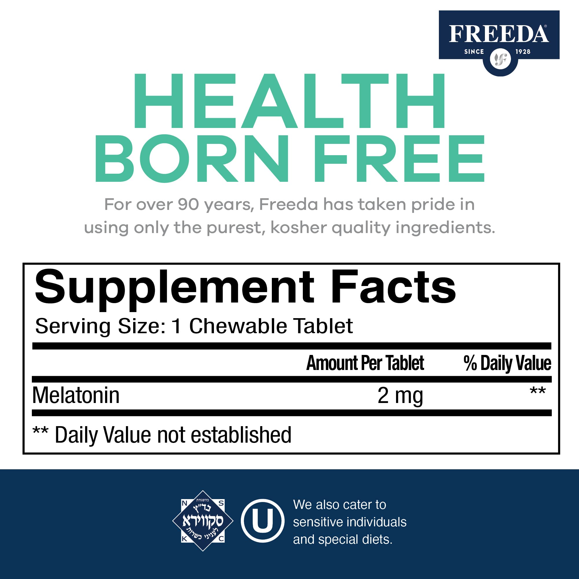 FREEDA Melatonin 2mg Chewable Tablets side view