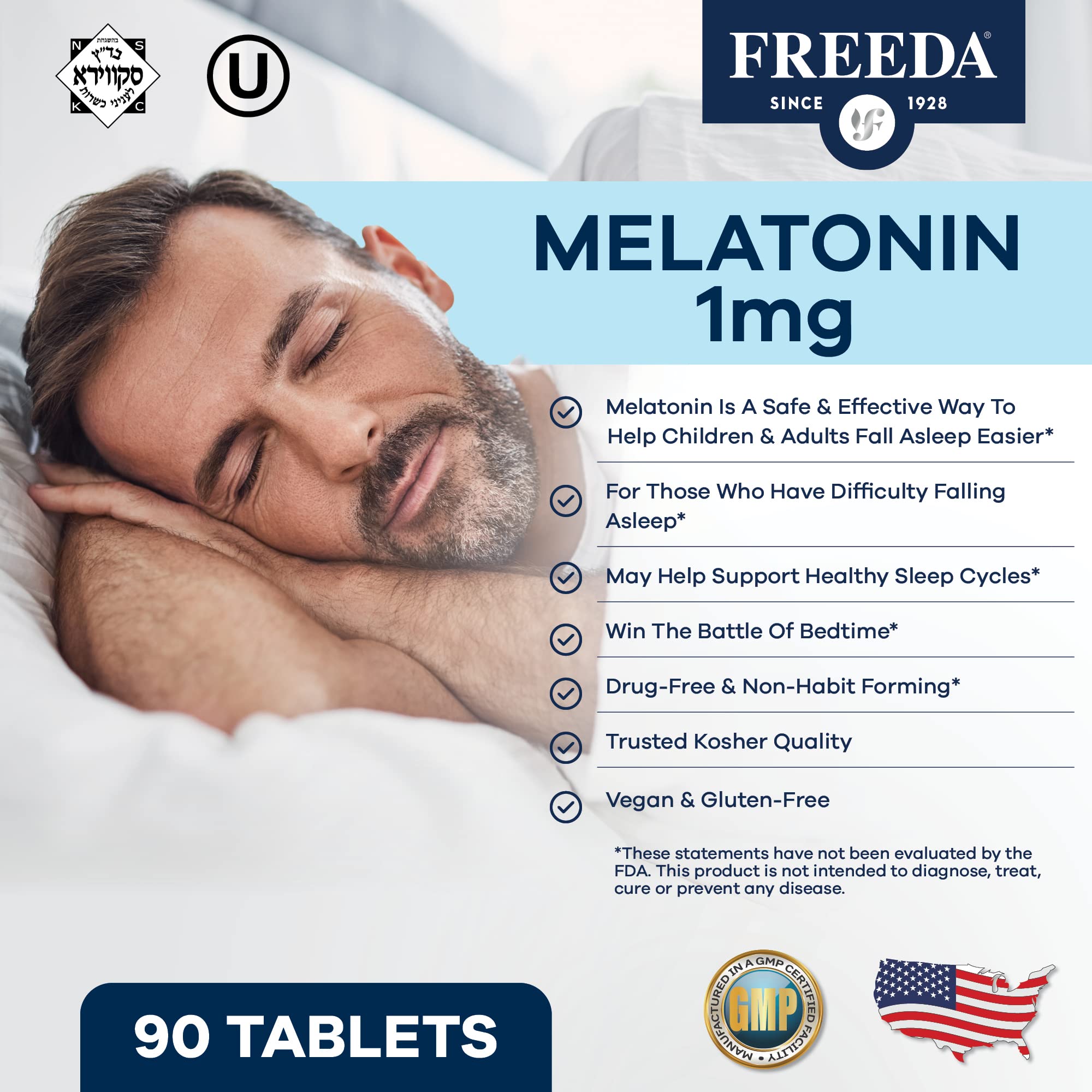FREEDA Melatonin Chewable Tablets 1mg close-up of tablet