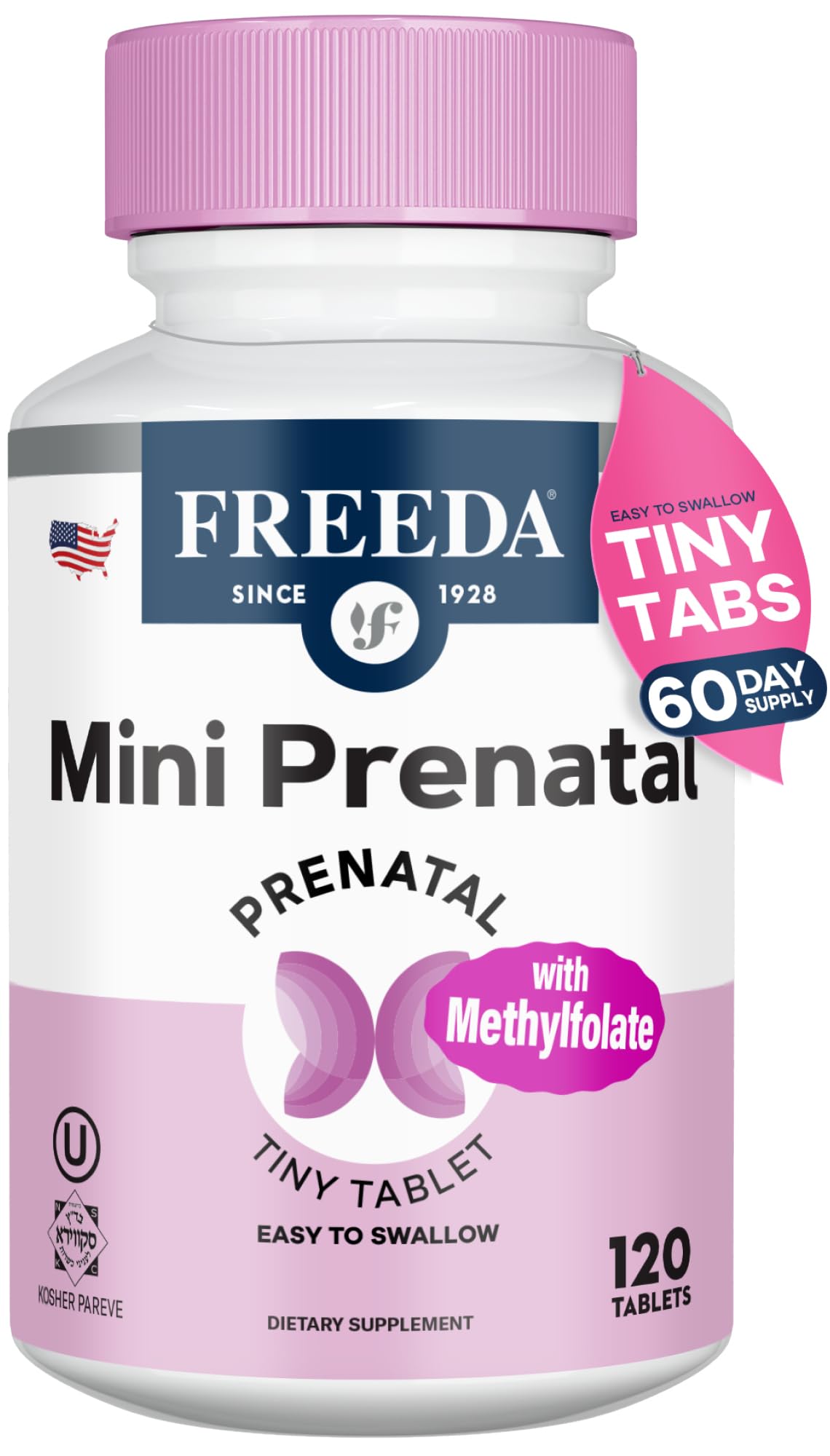 FREEDA Mini Prenatal Vitamins 60 Tablets front view