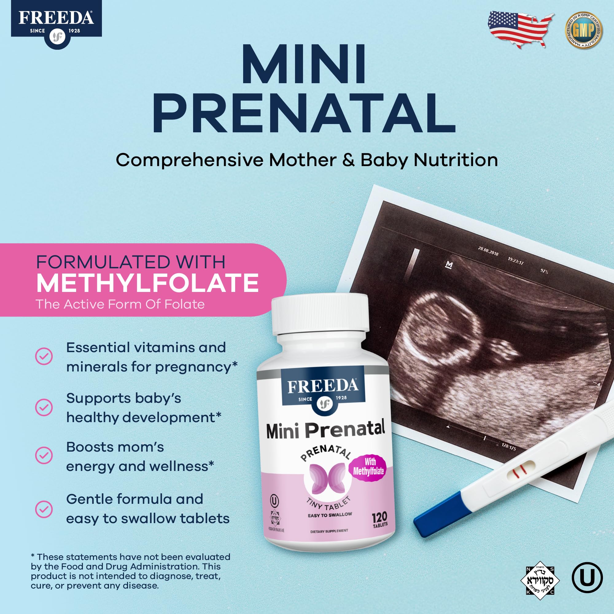 FREEDA Mini Prenatal Vitamins packaging side view