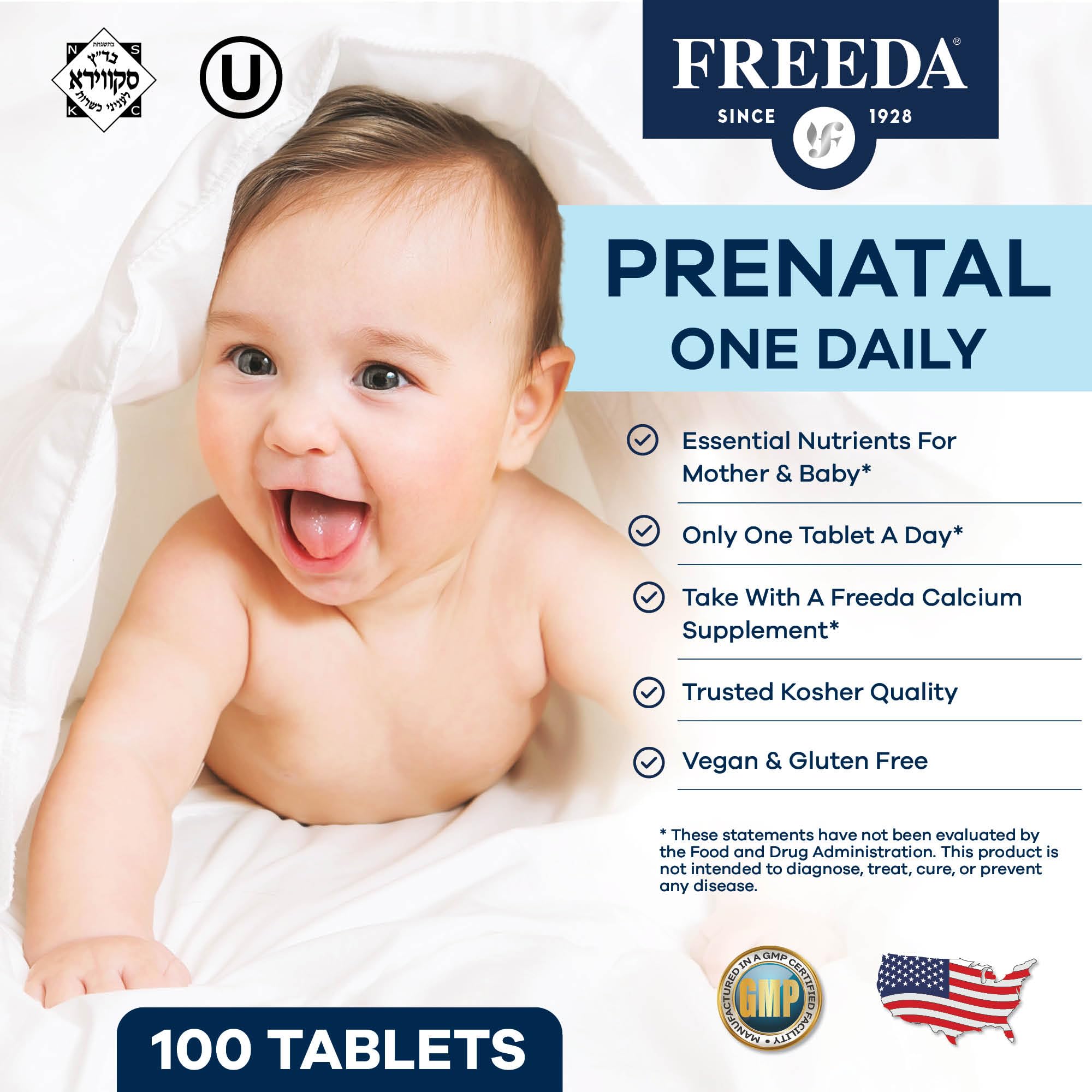 FREEDA Prenatal One Daily Multivitamin 60 Tablets side view