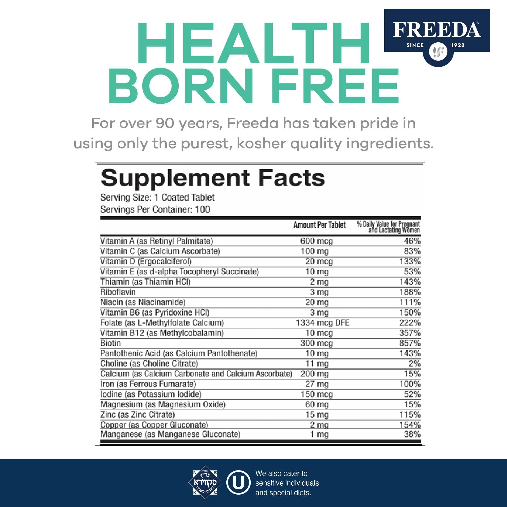 FREEDA Prenatal One Daily Multivitamin bottle with label