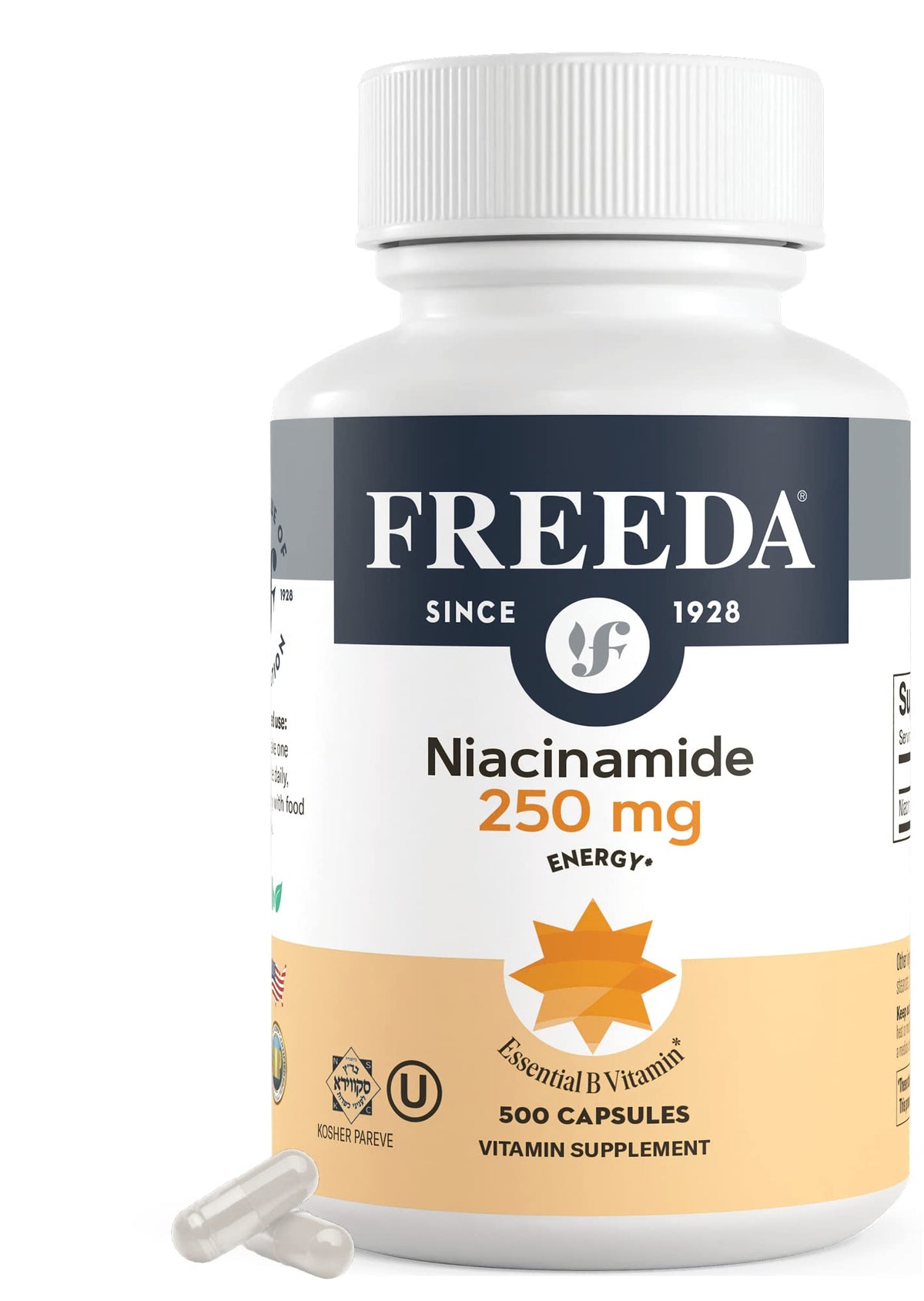 FREEDA Pure Niacinamide Vitamin B3 Capsules bottle front view