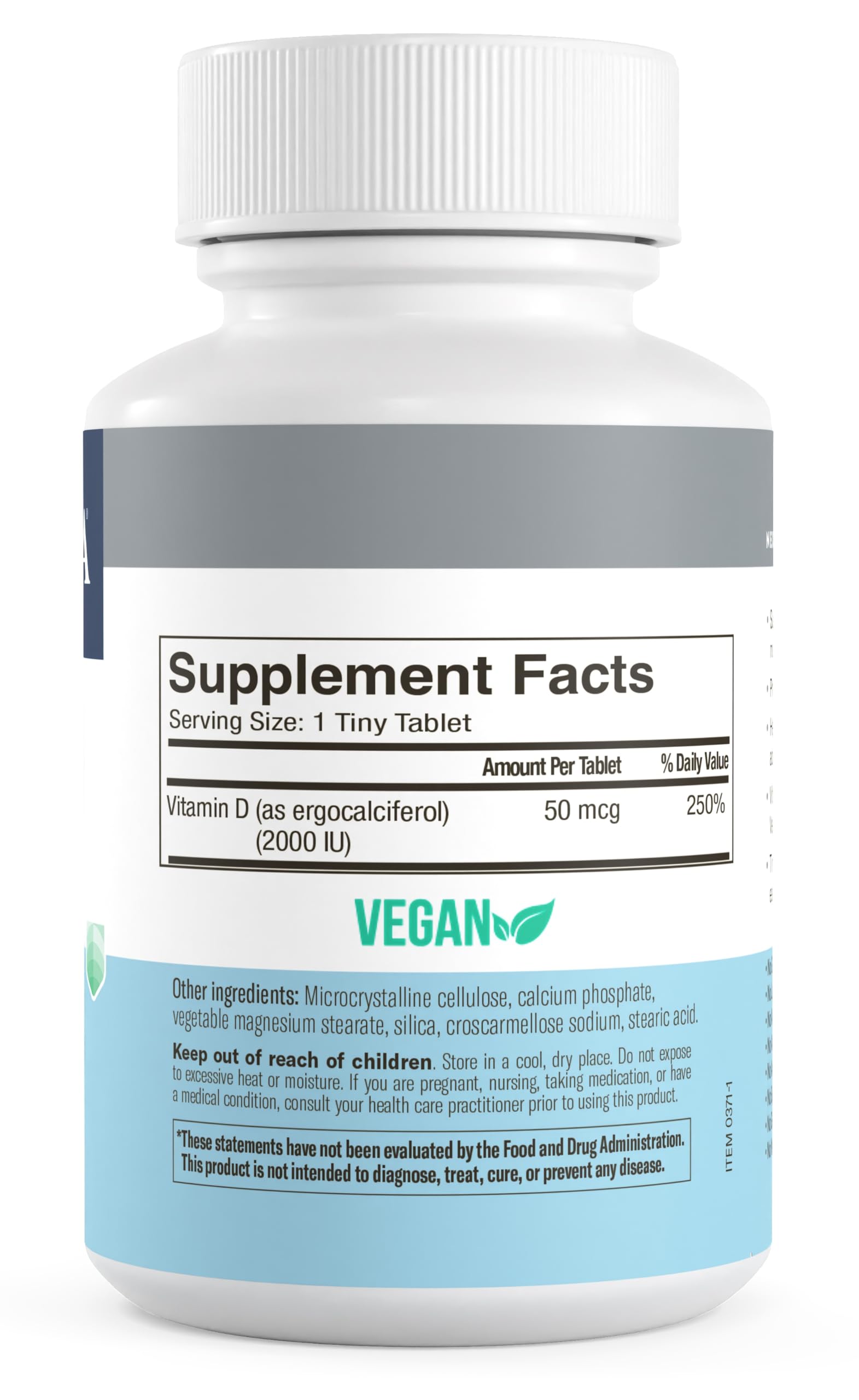 FREEDA Vegan Vitamin D2 2000 IU Supplement back view