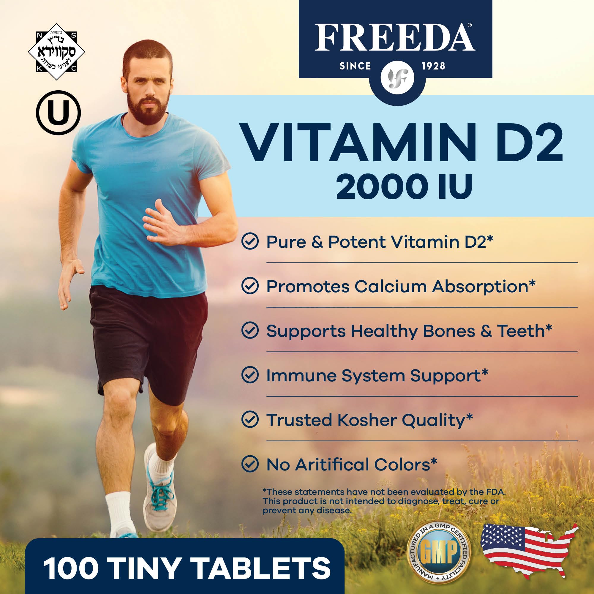 FREEDA Vegan Vitamin D2 2000 IU Supplement side view