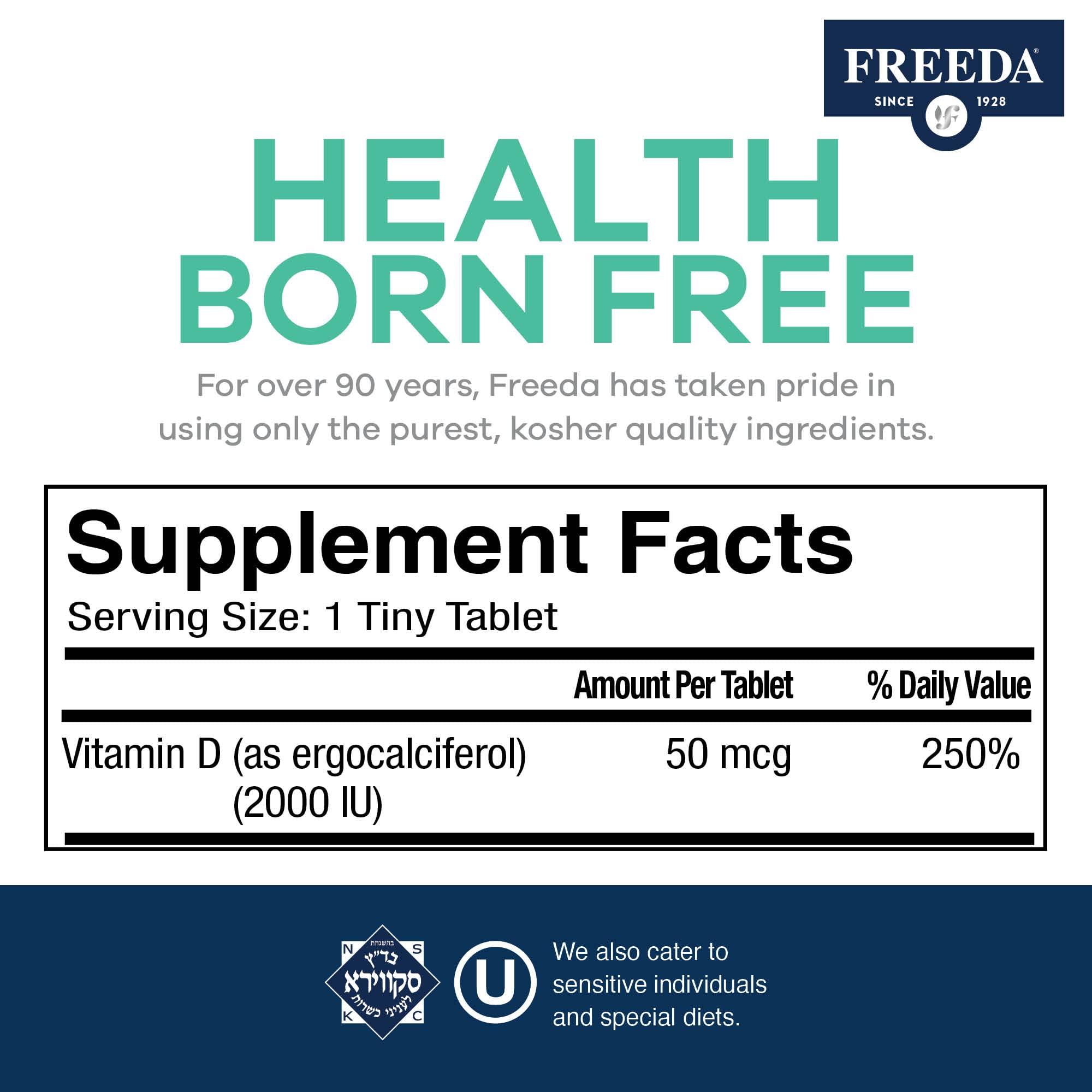 FREEDA Vegan Vitamin D2 supplement ingredients list