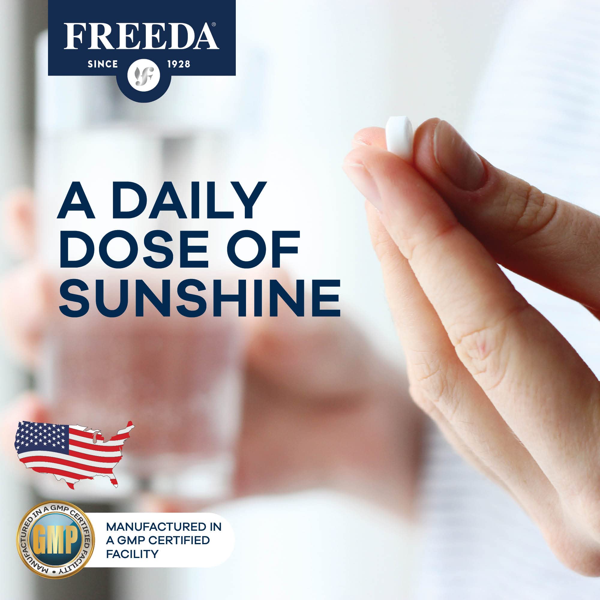 FREEDA Vegan Vitamin D2 supplement with measuring spoon
