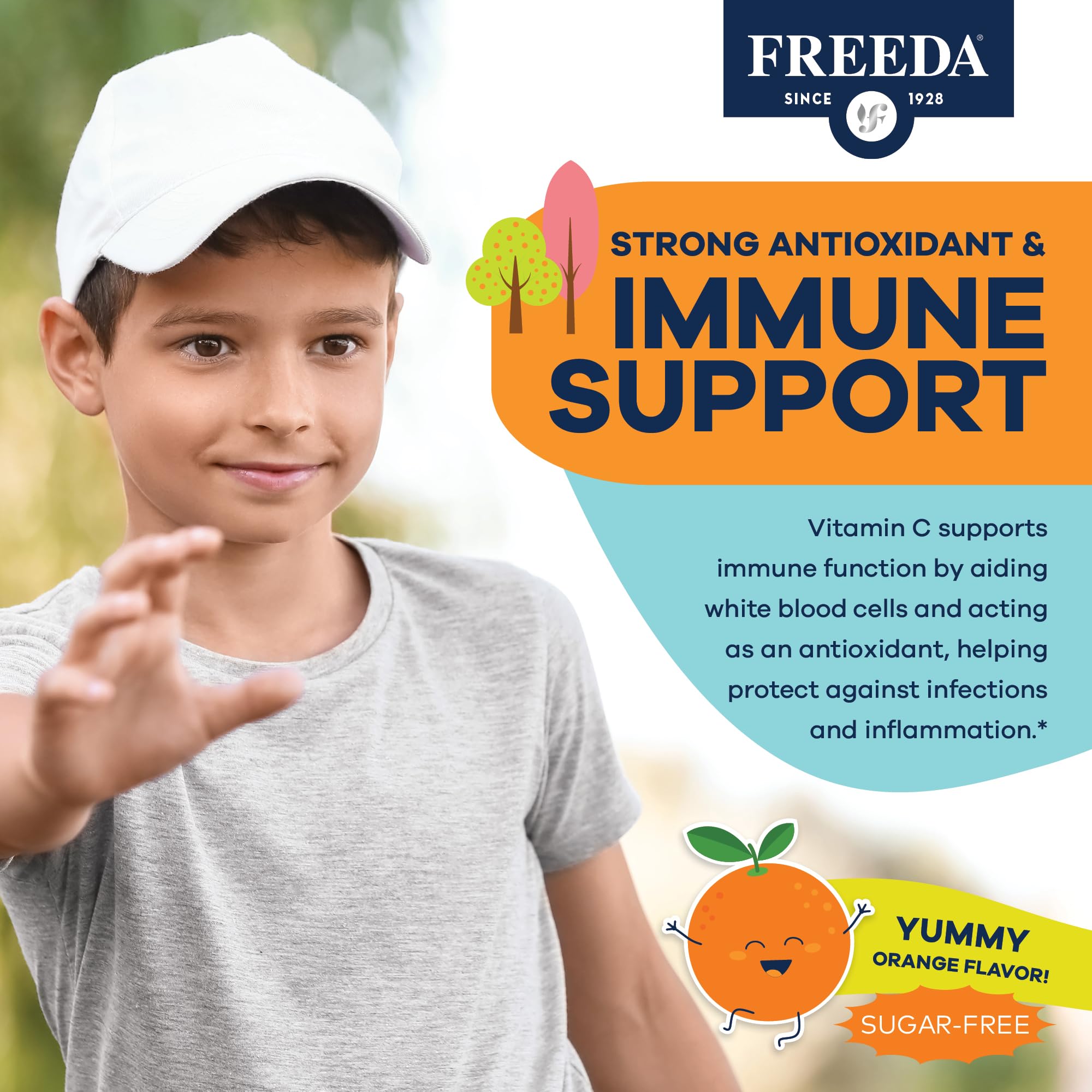 FREEDA Vitamin C Gummies for Kids in a bowl with fresh oranges