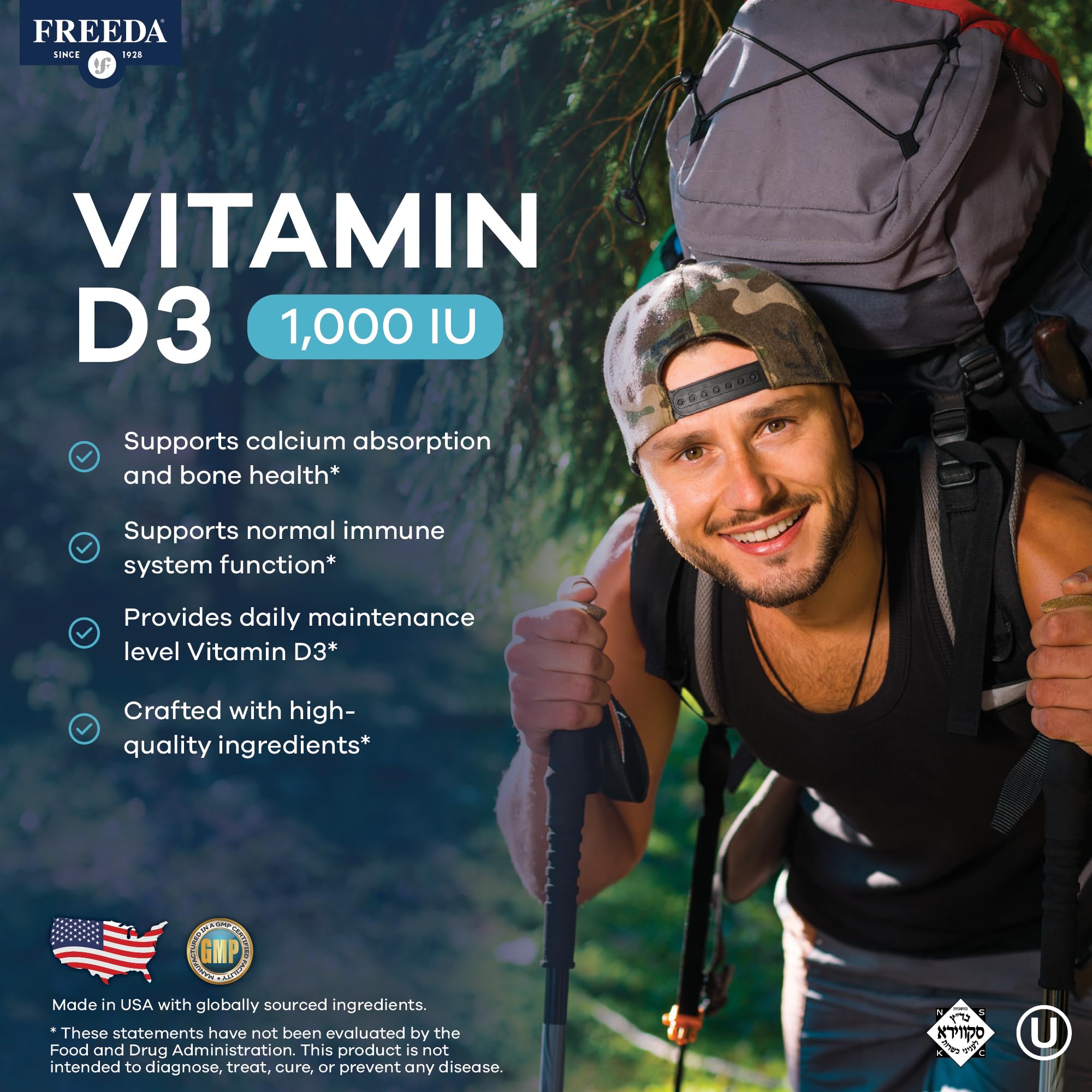 FREEDA Vitamin D3 1000 IU supplement packaging