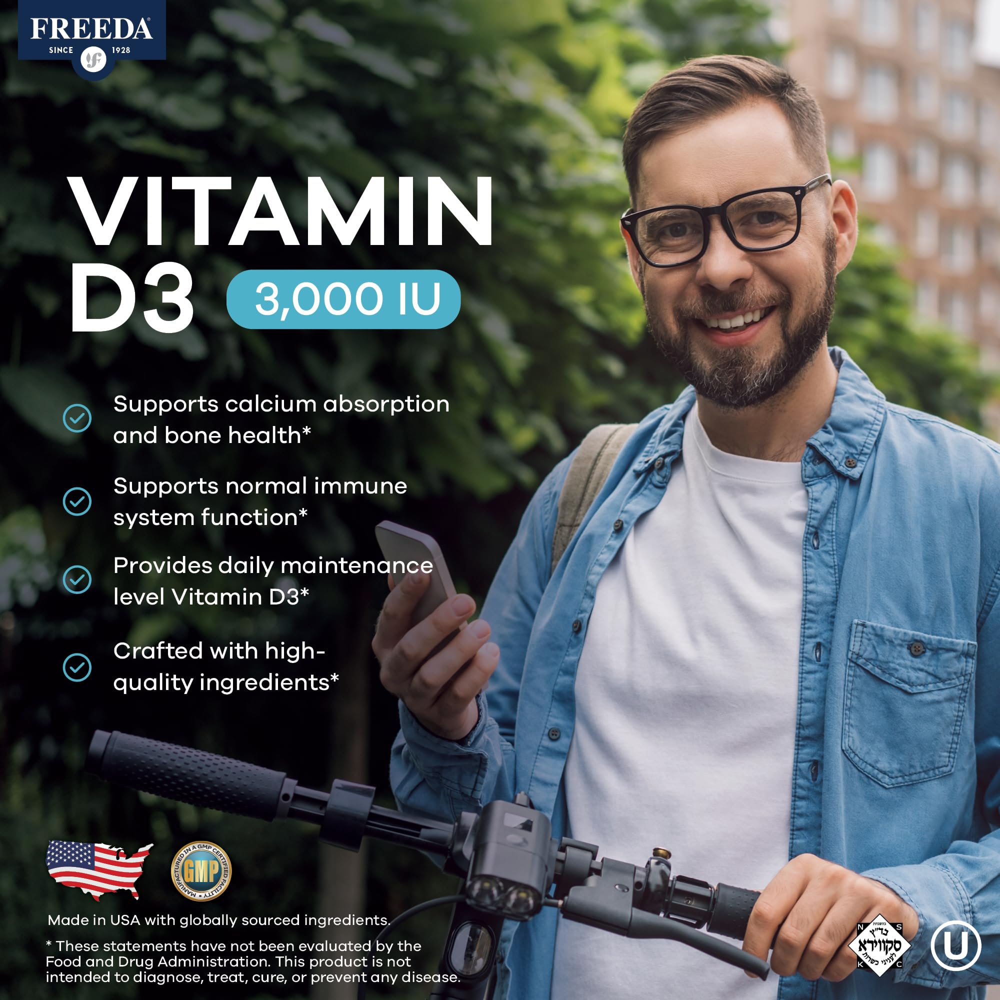 FREEDA Vitamin D3 3000 IU supplement packaging