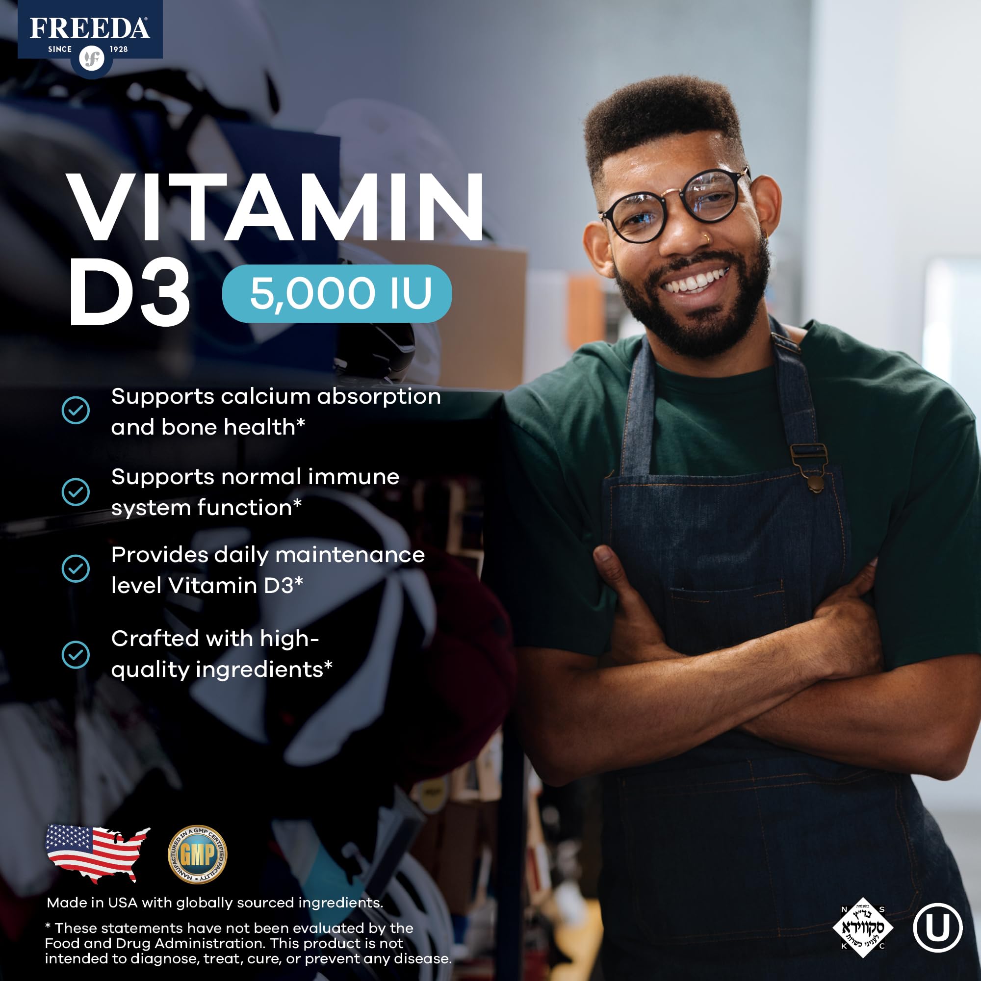 FREEDA Vitamin D3 5000 IU supplement side view