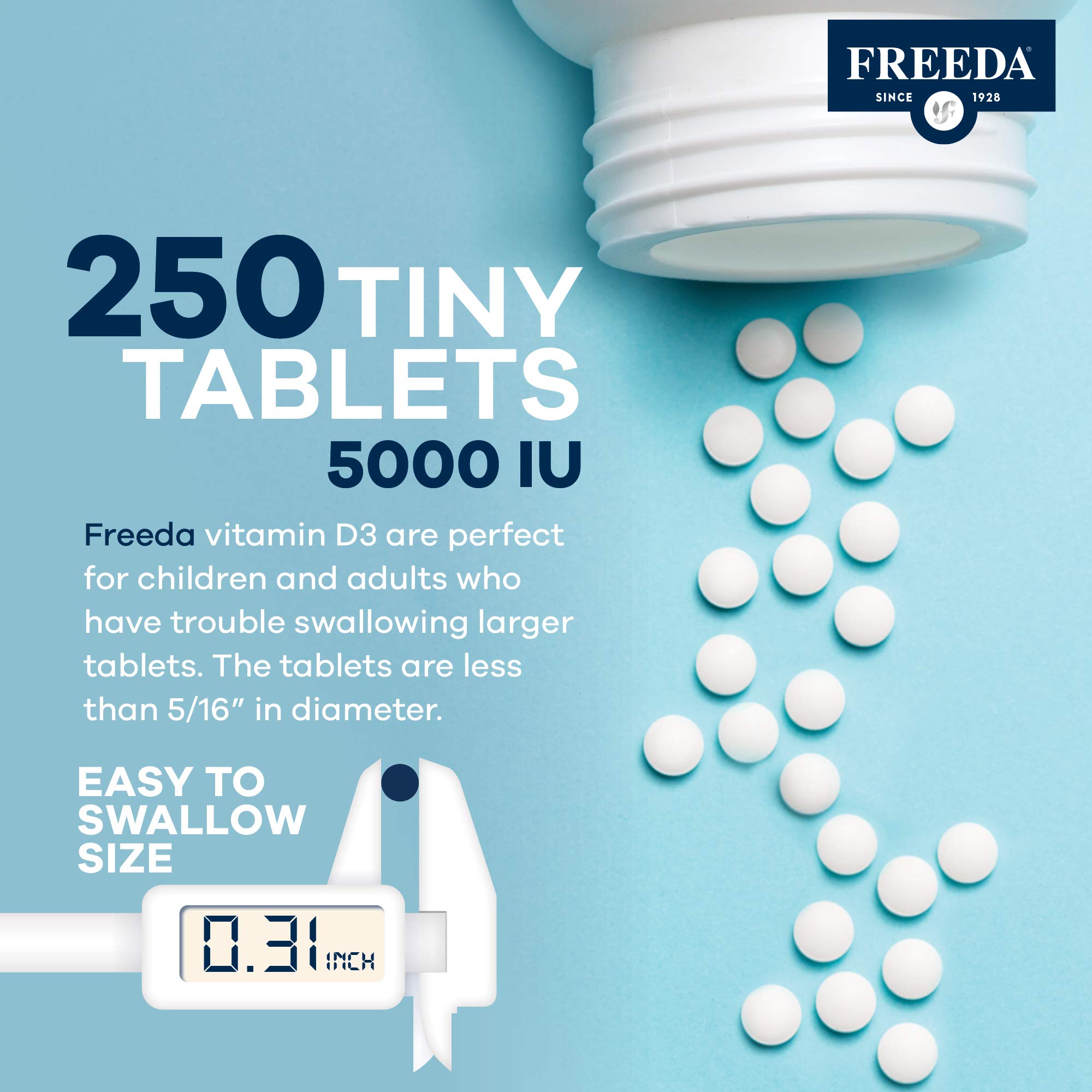 FREEDA Vitamin D3 5000 IU supplement with a glass of water