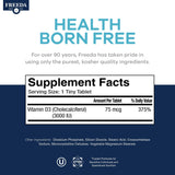 FREEDA Vitamin D3 tablets with packaging dimensions